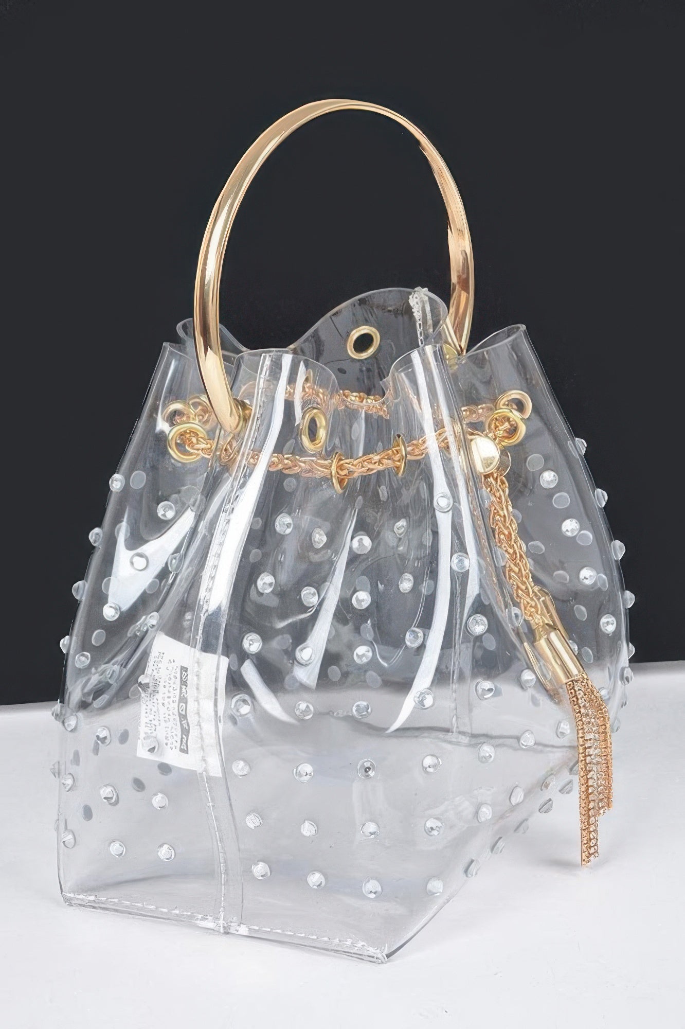 Embellished PVC Bucket Bag with Metal Handle Secondary image