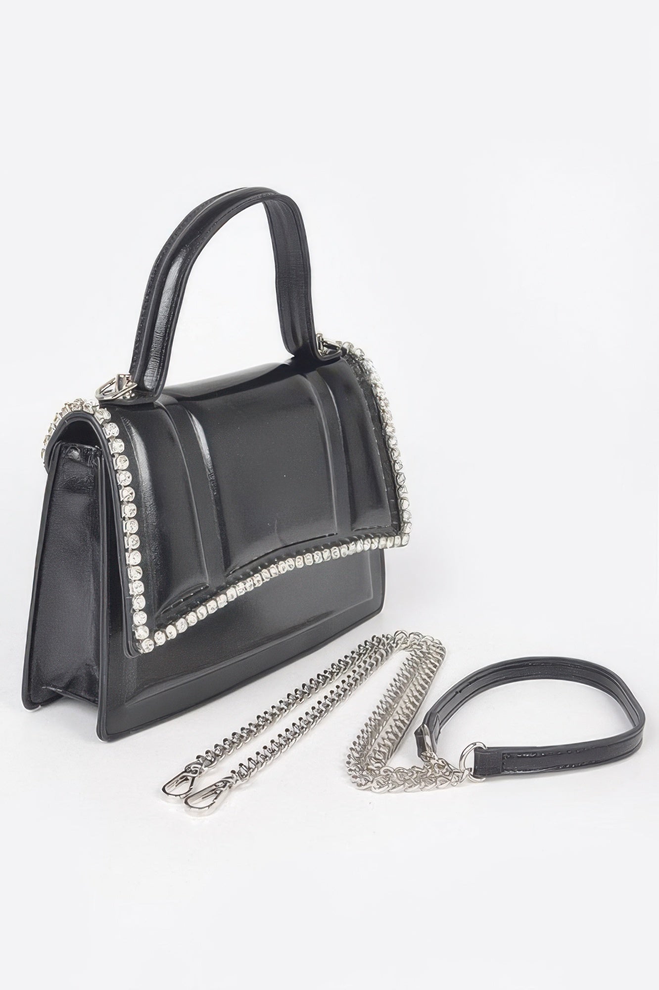 Structured Faux Leather Top Handle Bag With Stone Trim Secondary image