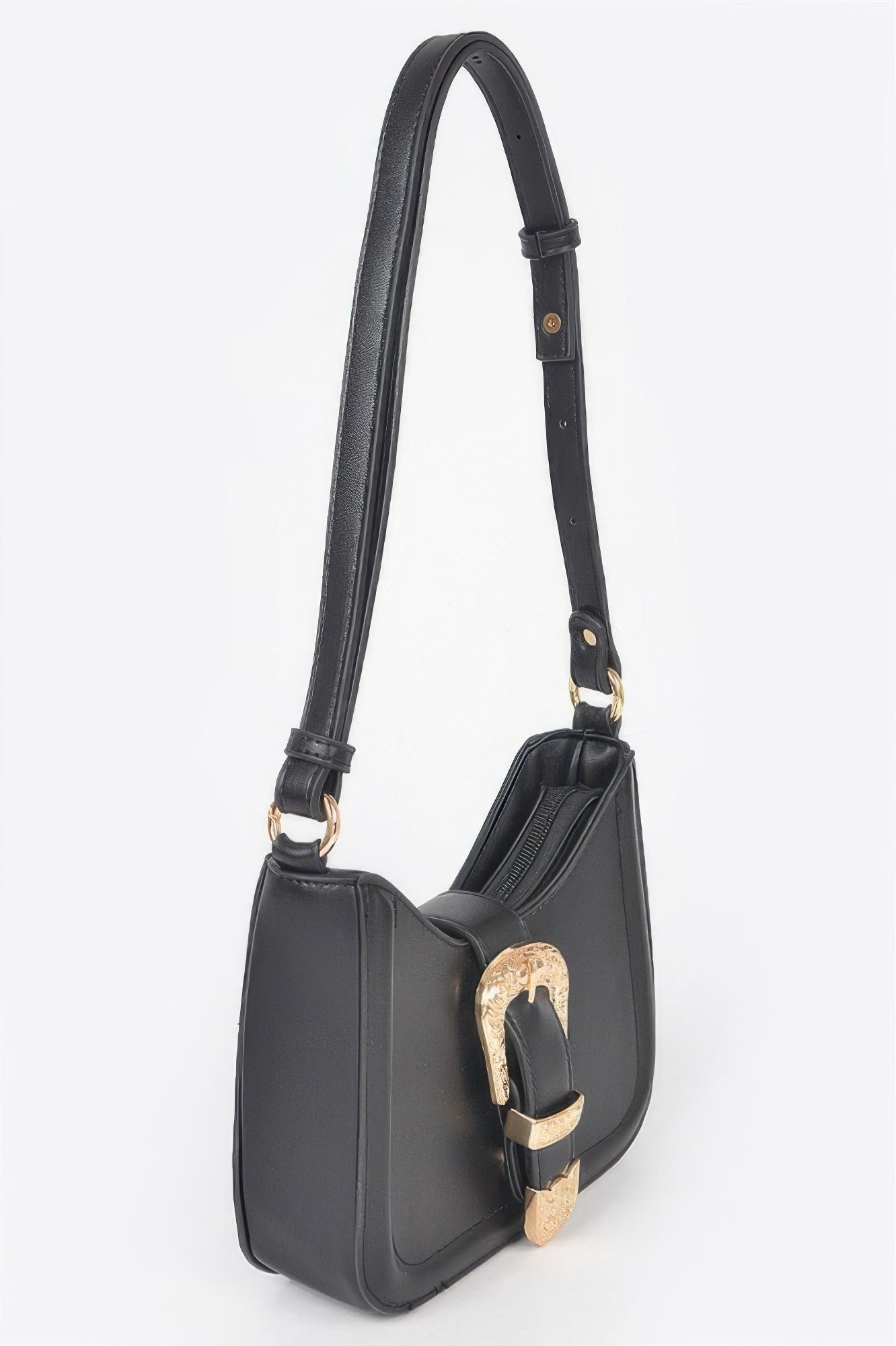 Structured Buckle Vegan Leather Shoulder Bag Secondary image