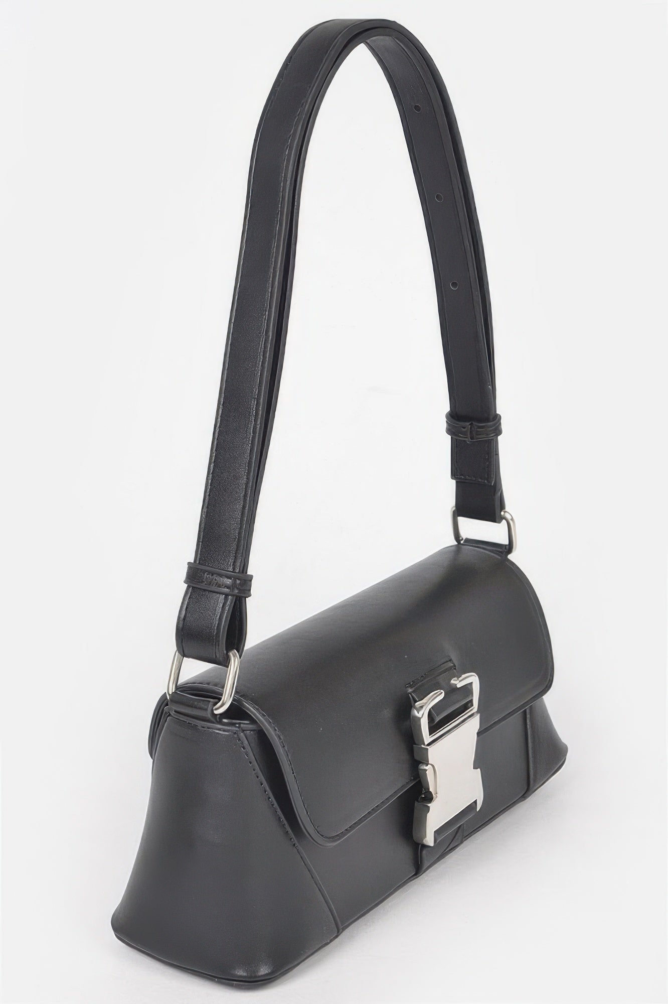 Structured Faux Leather Shoulder Bag with Metal Buckle Secondary image