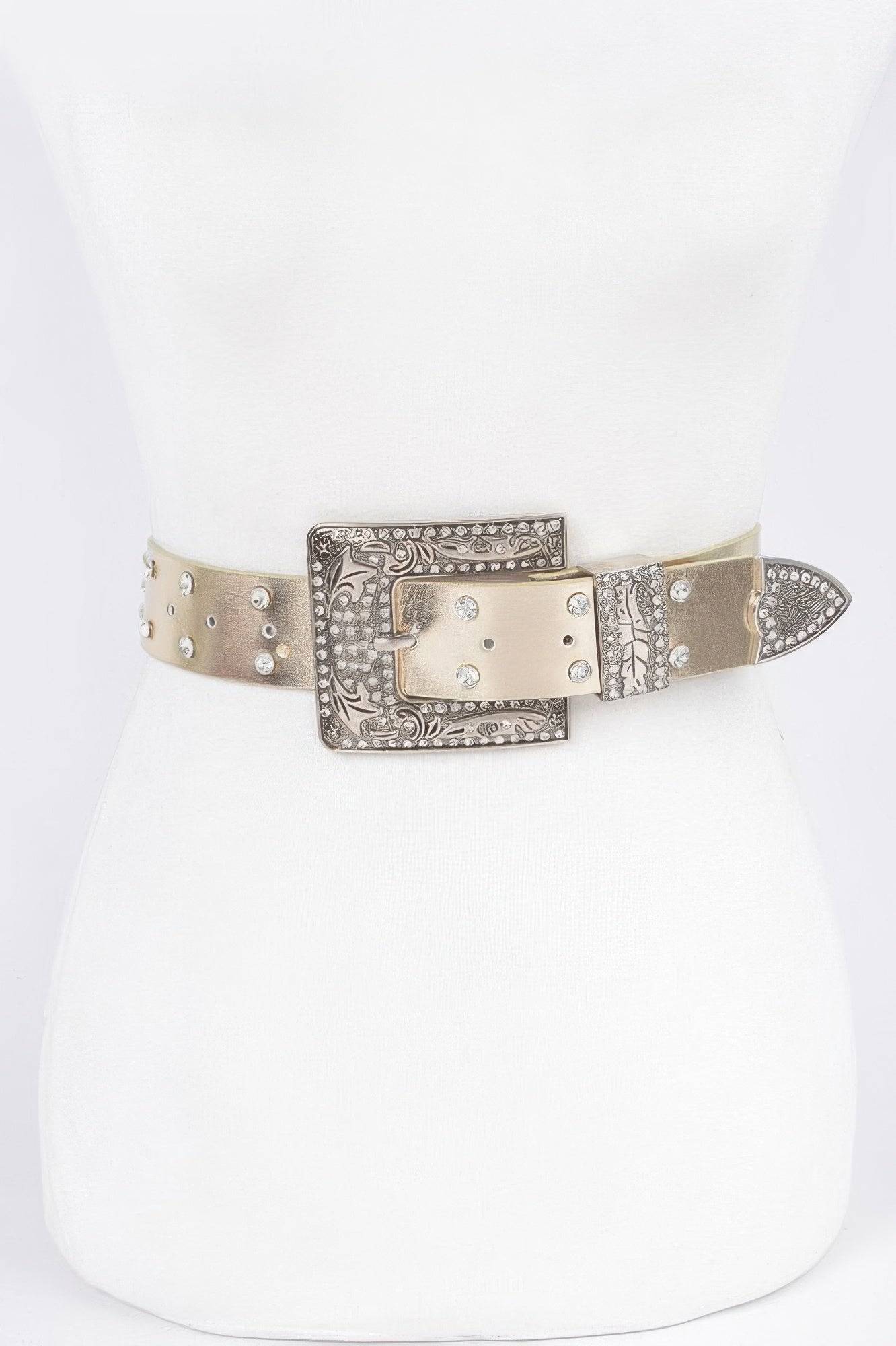 Studded Rhinestone Buckle Belt with Ornate Detailing Secondary image