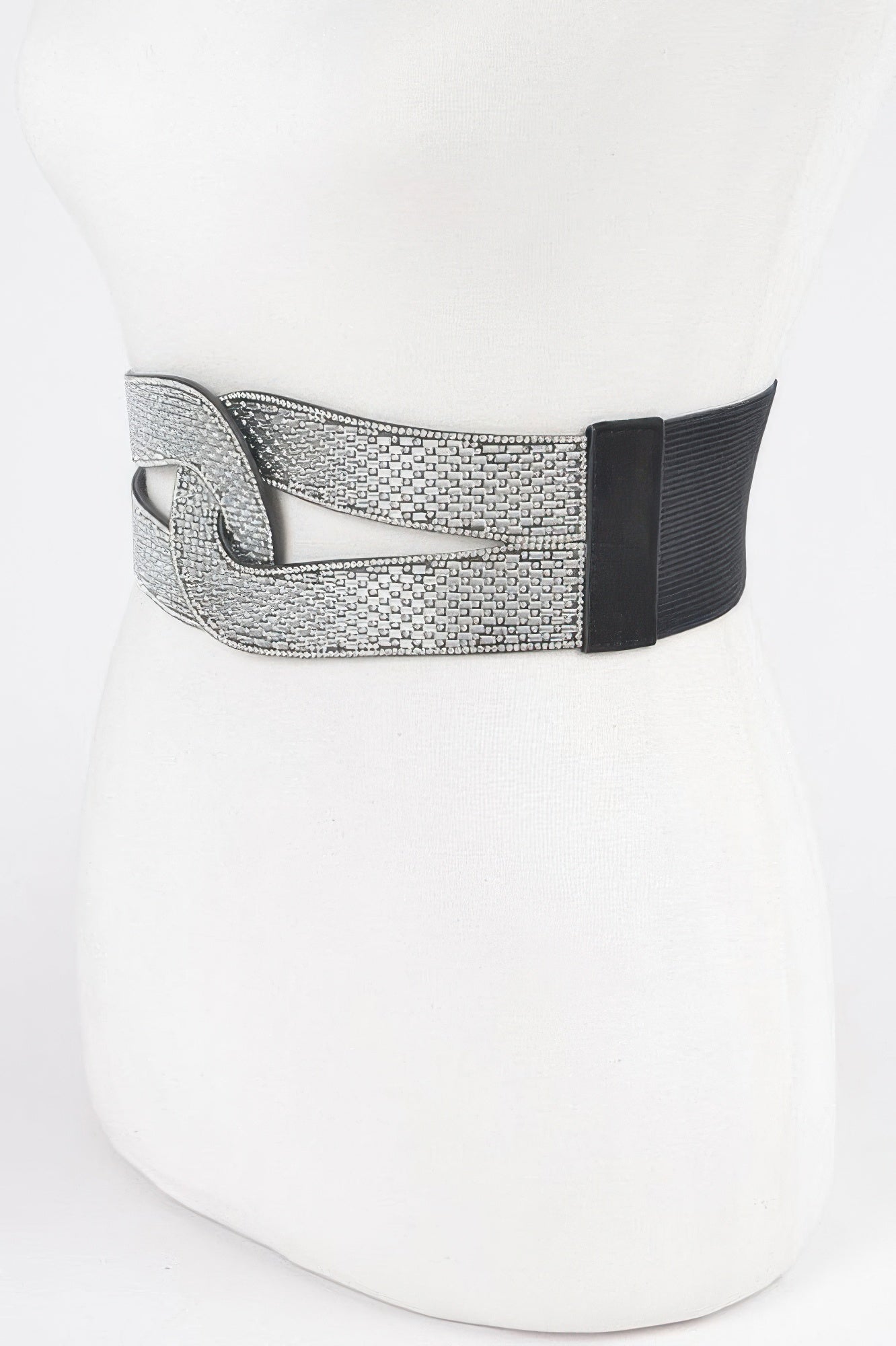 Black and Clear Rhinestone Elastic Waist Belt Secondary image