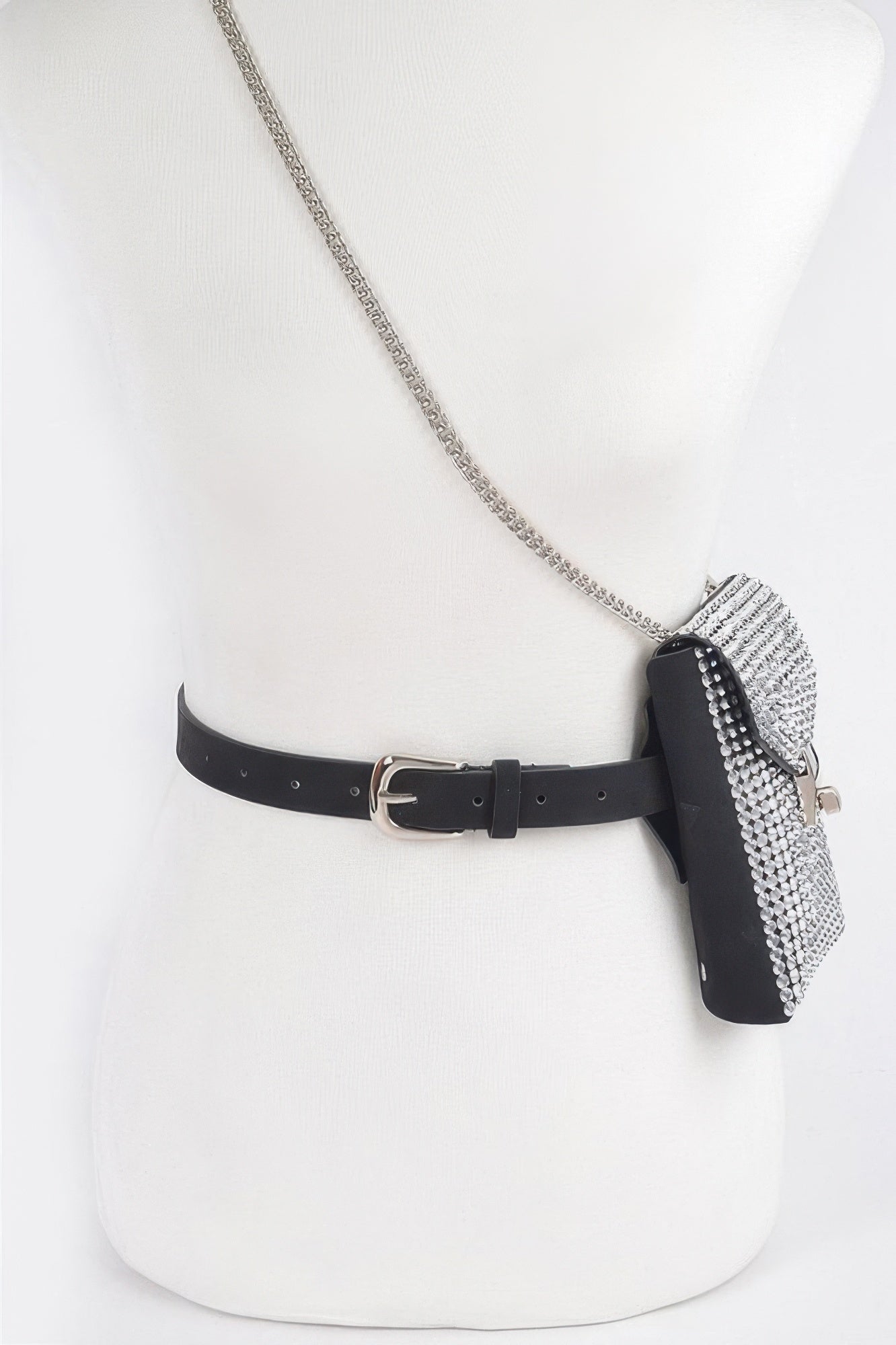 Black and Silver Acrylic Stone Belt Bag with Chain Secondary image