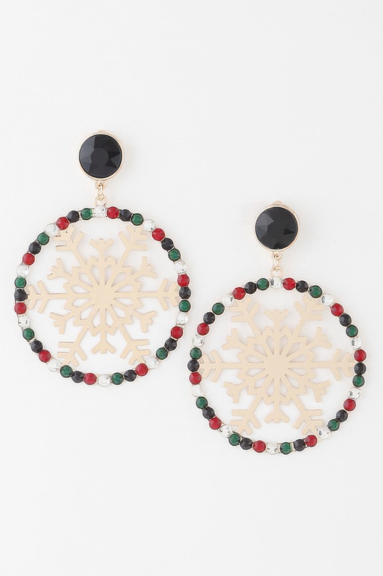 Gold Jeweled Snowflake Drop Earrings Secondary image