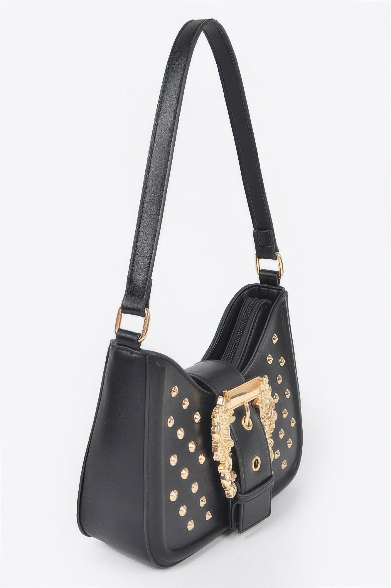 Studded Faux Leather Shoulder Bag with Buckle Secondary image