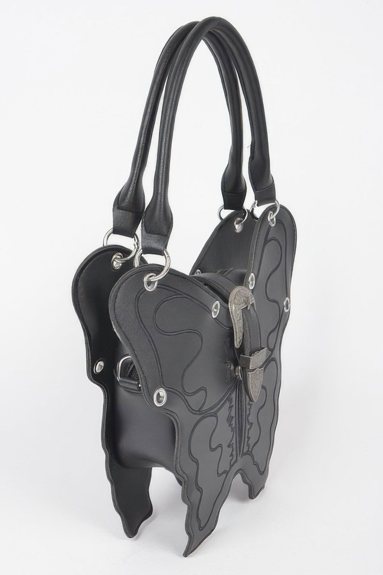 Black Faux Leather Butterfly Handbag With Shoulder Strap Secondary image
