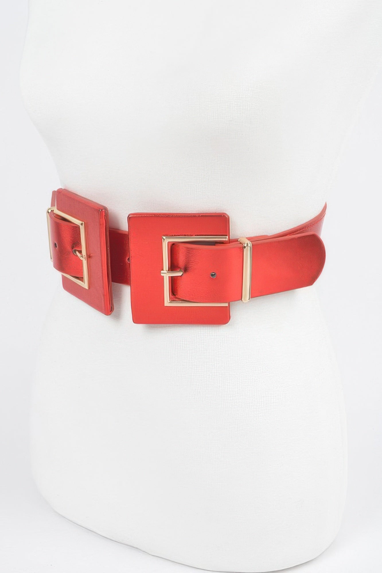 Wide Two-Buckle Stretch Belt with Faux Leather Finish Secondary image