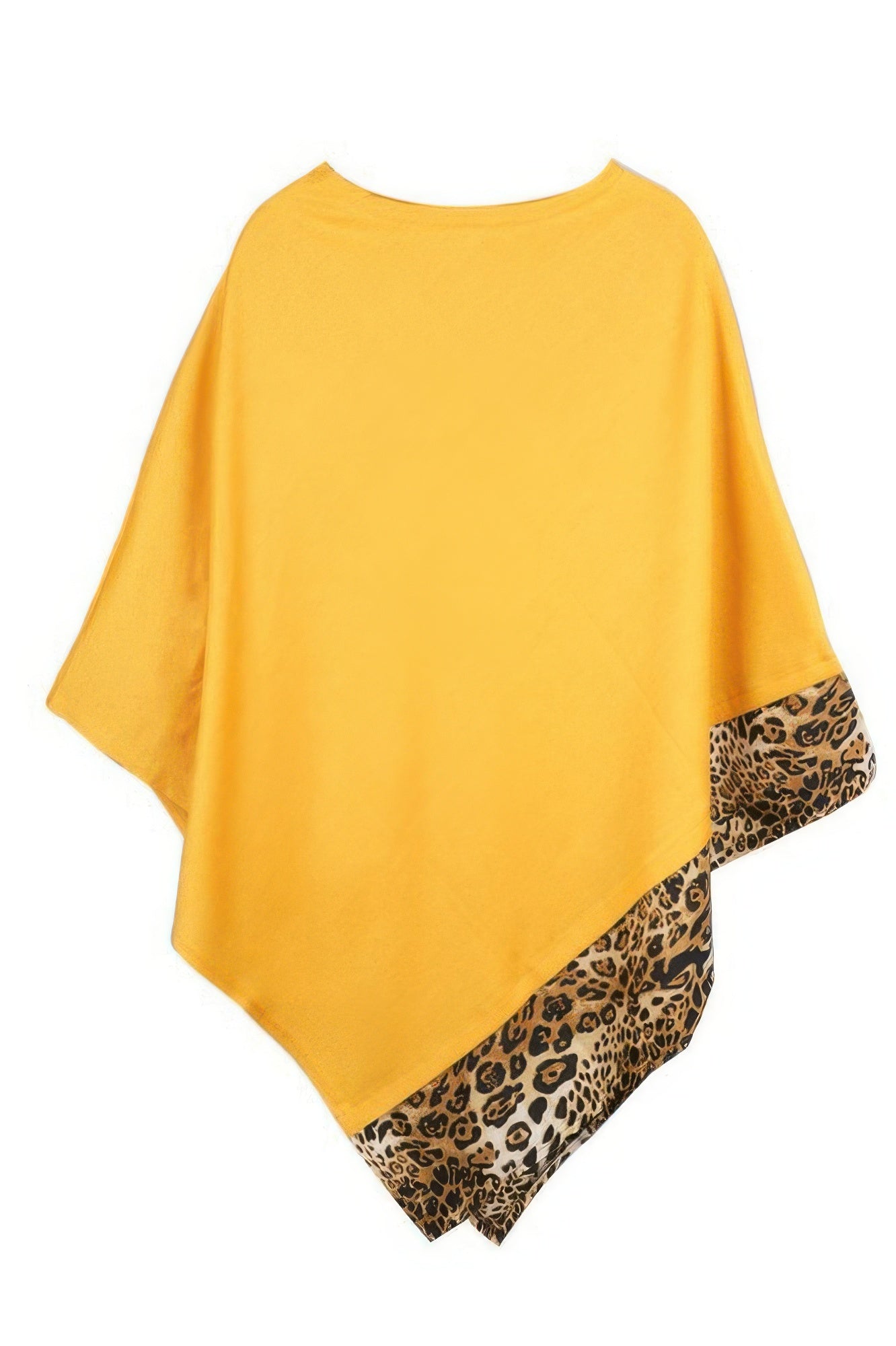 Mustard Poncho with Leopard Print Trim Secondary image