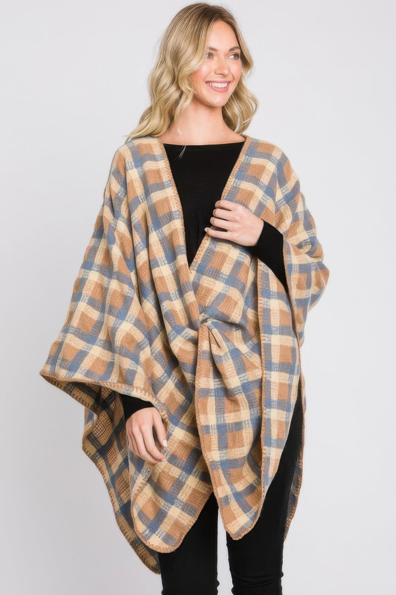 Oversized Plaid Open-Front Ruana Secondary image