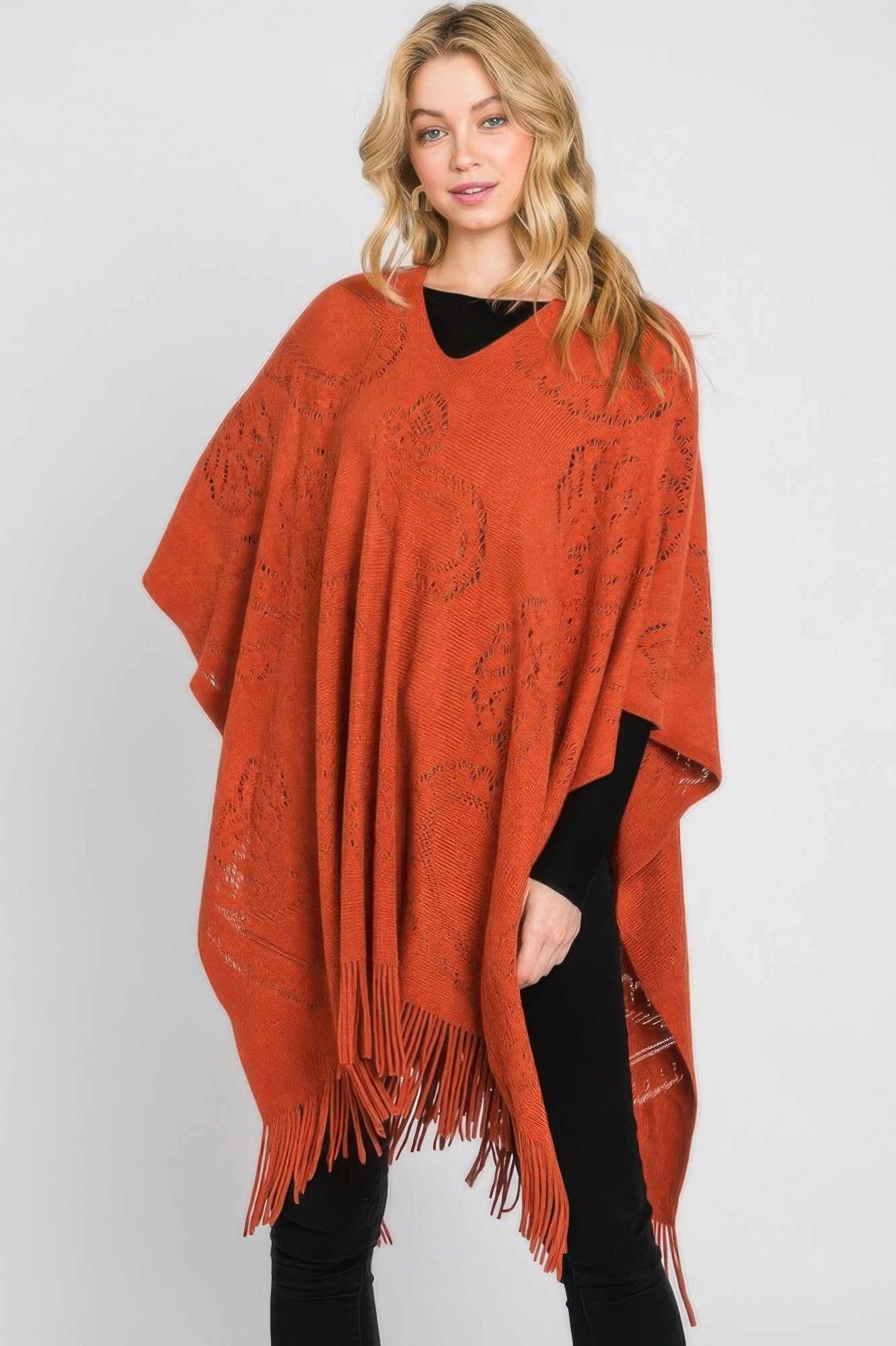 Paisley Print Fringe Poncho Secondary image