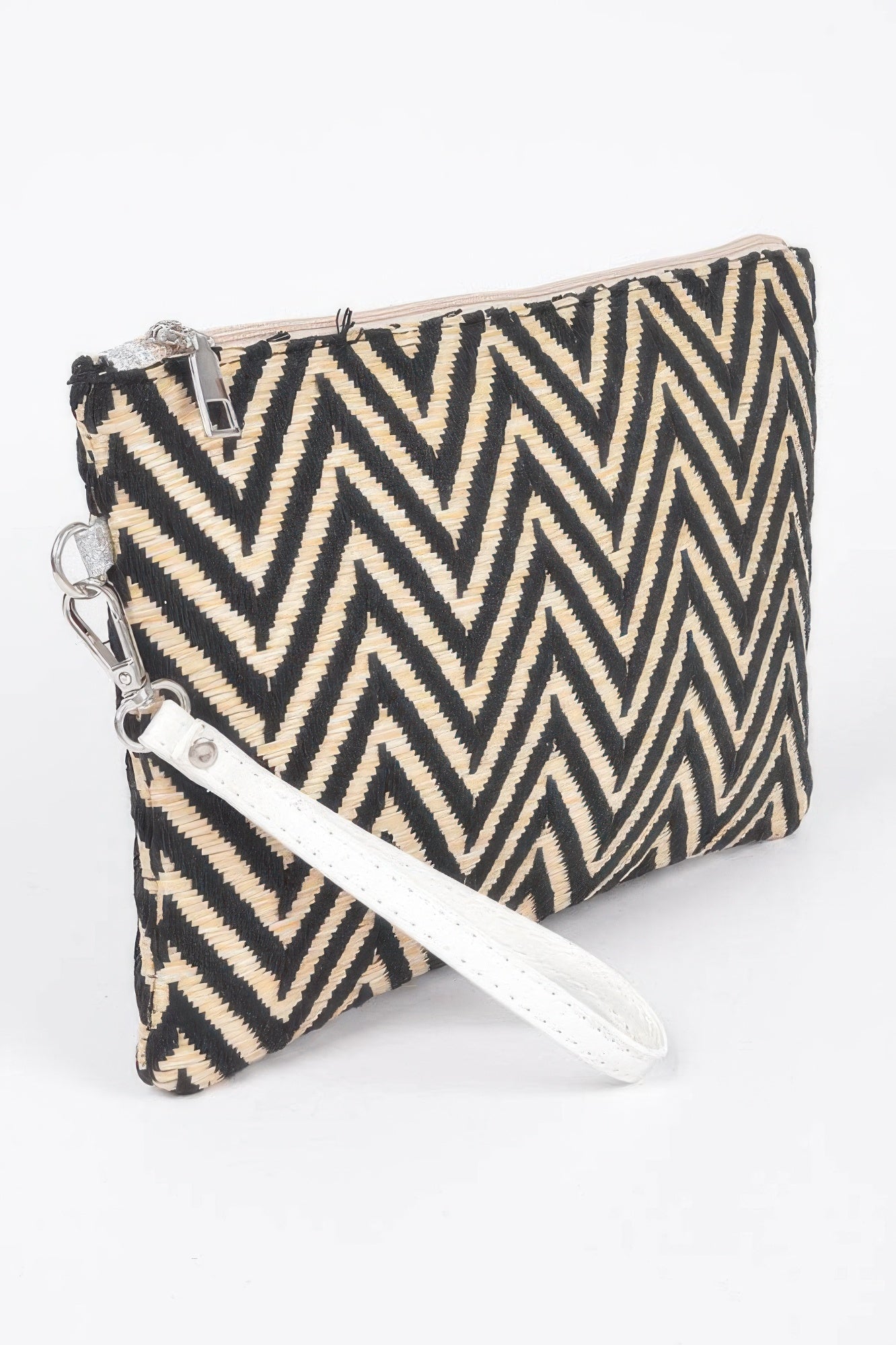 Faux Straw Chevron Pouch Bag Secondary image