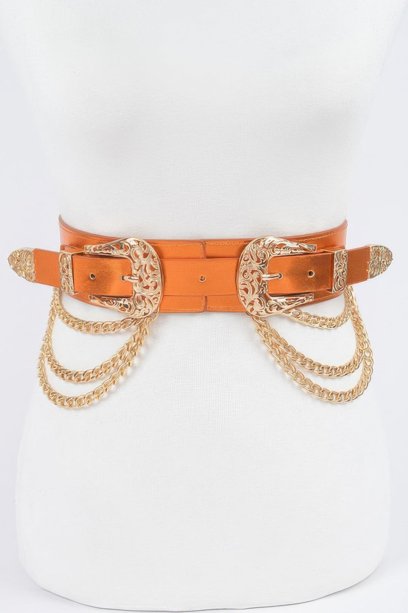 Dual Buckle Chain Accent Waist Belt Secondary image