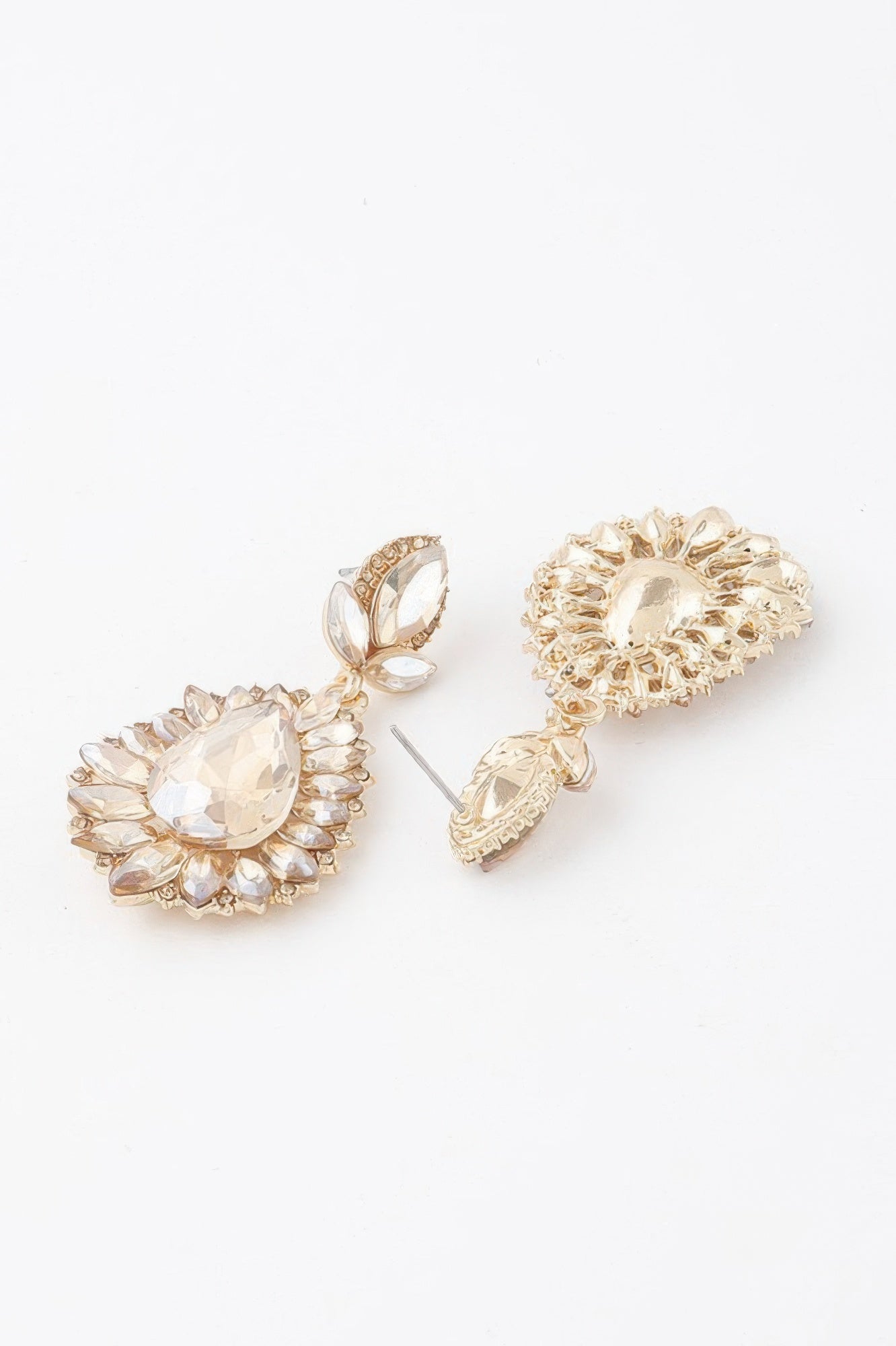 Gold-Taupe Jeweled Teardrop Statement Earrings Secondary image