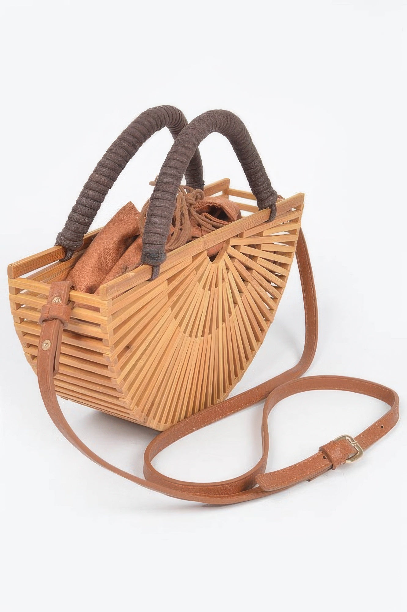 Camel Bamboo Fan-Frame Clutch Secondary image