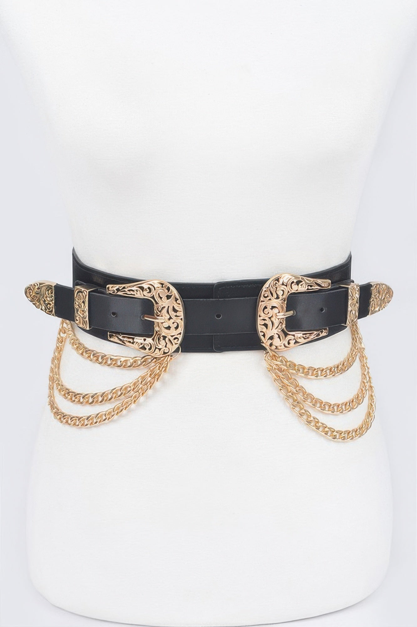Stretch Belt with Ornate Buckles and Chain Detail Secondary image