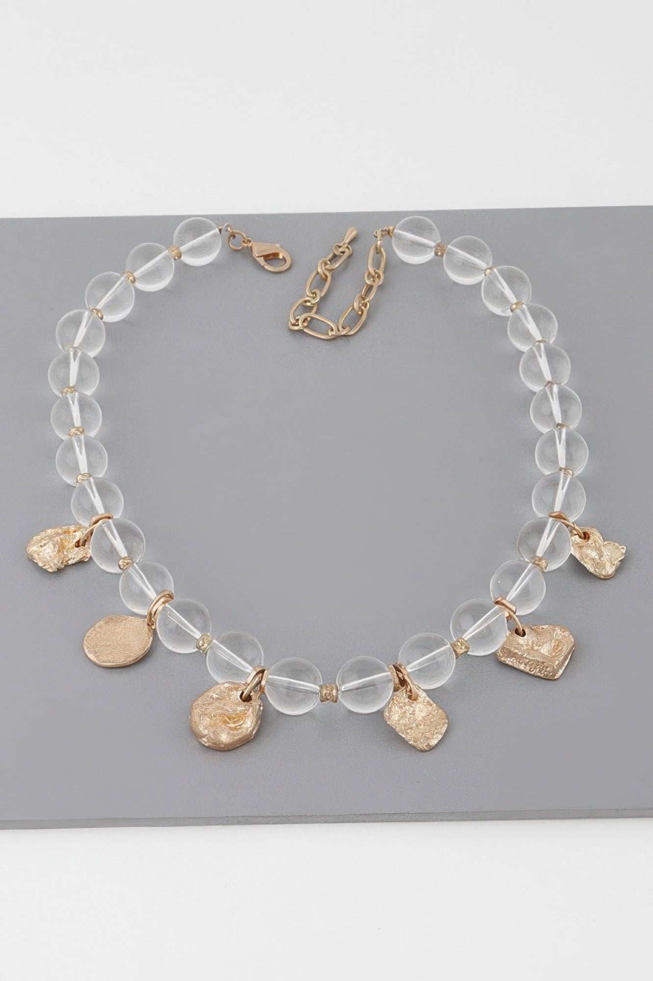 Clear Beaded Charm Necklace with Gold Accents Secondary image