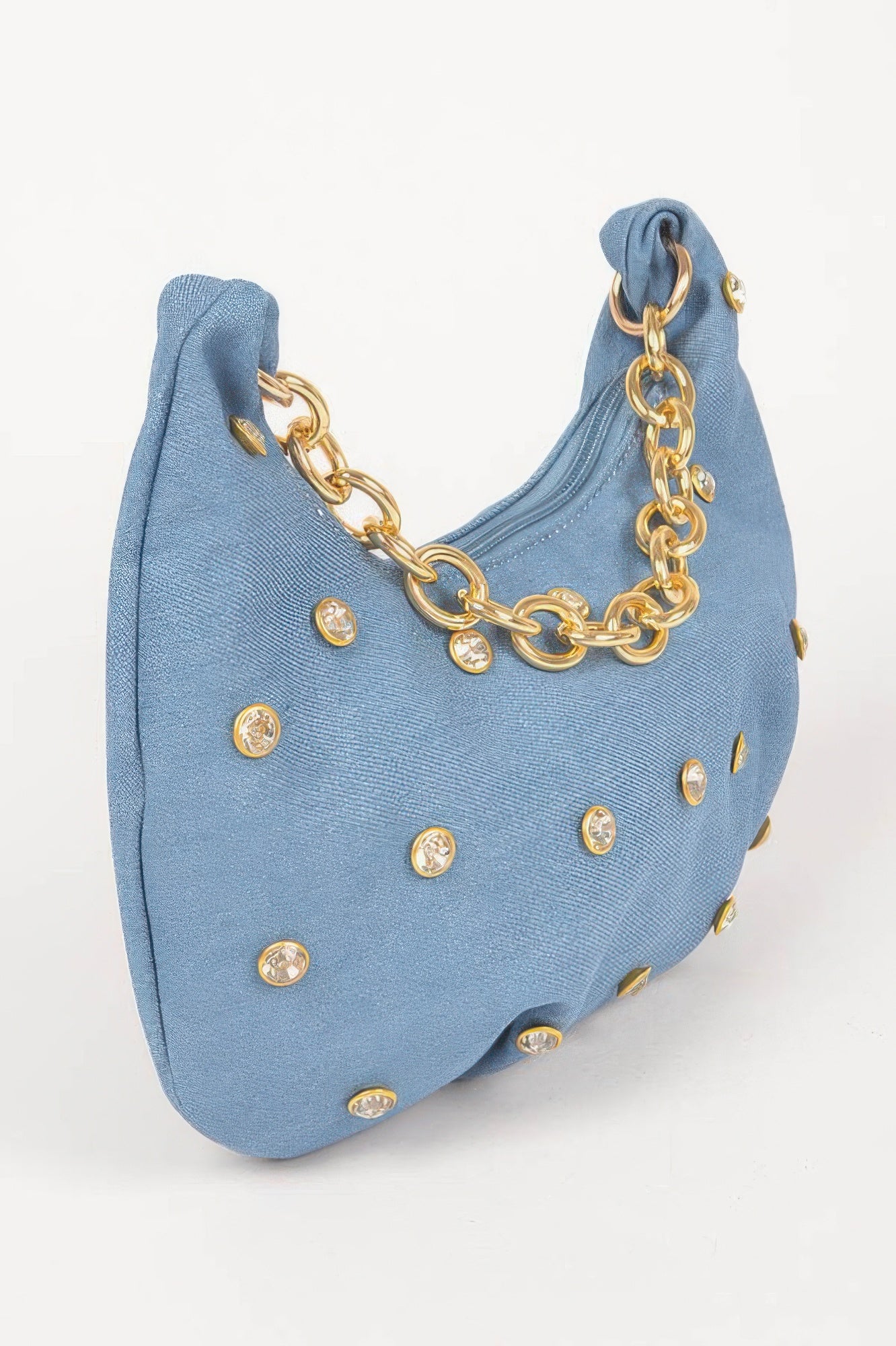 Denim Rhinestone Stud Chain Handle Bag Secondary image