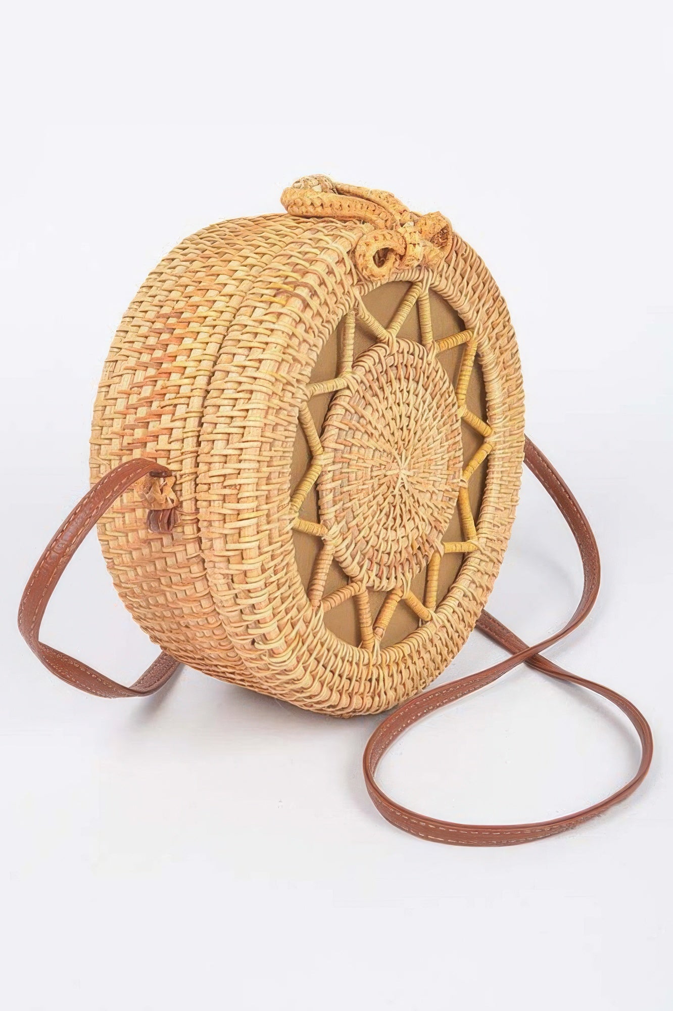 Natural Woven Bamboo Circle Crossbody Bag Secondary image