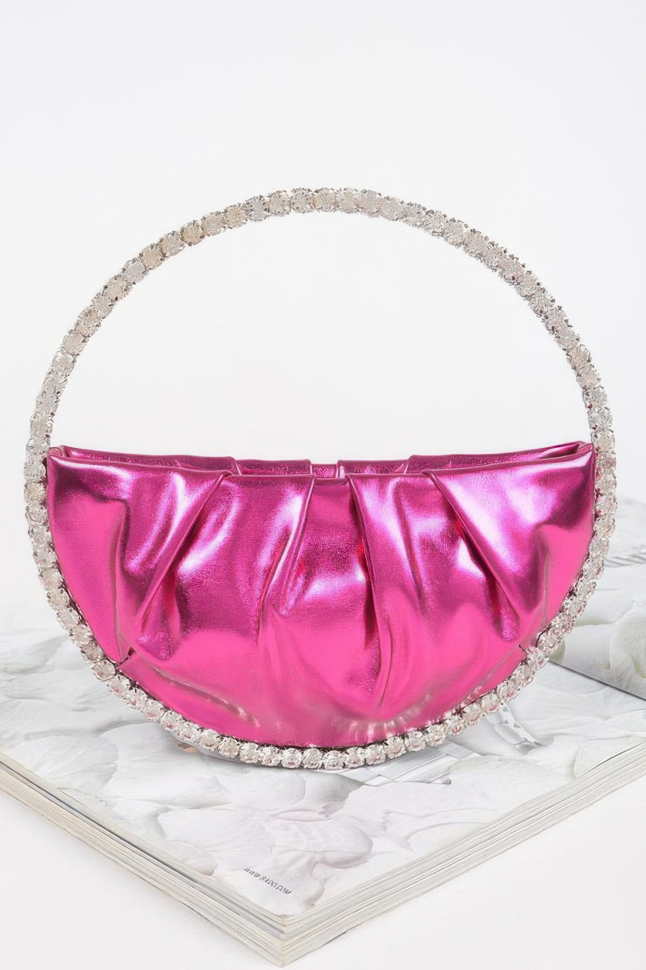 Metallic Crescent Bag with Stone-Accented Handle Secondary image