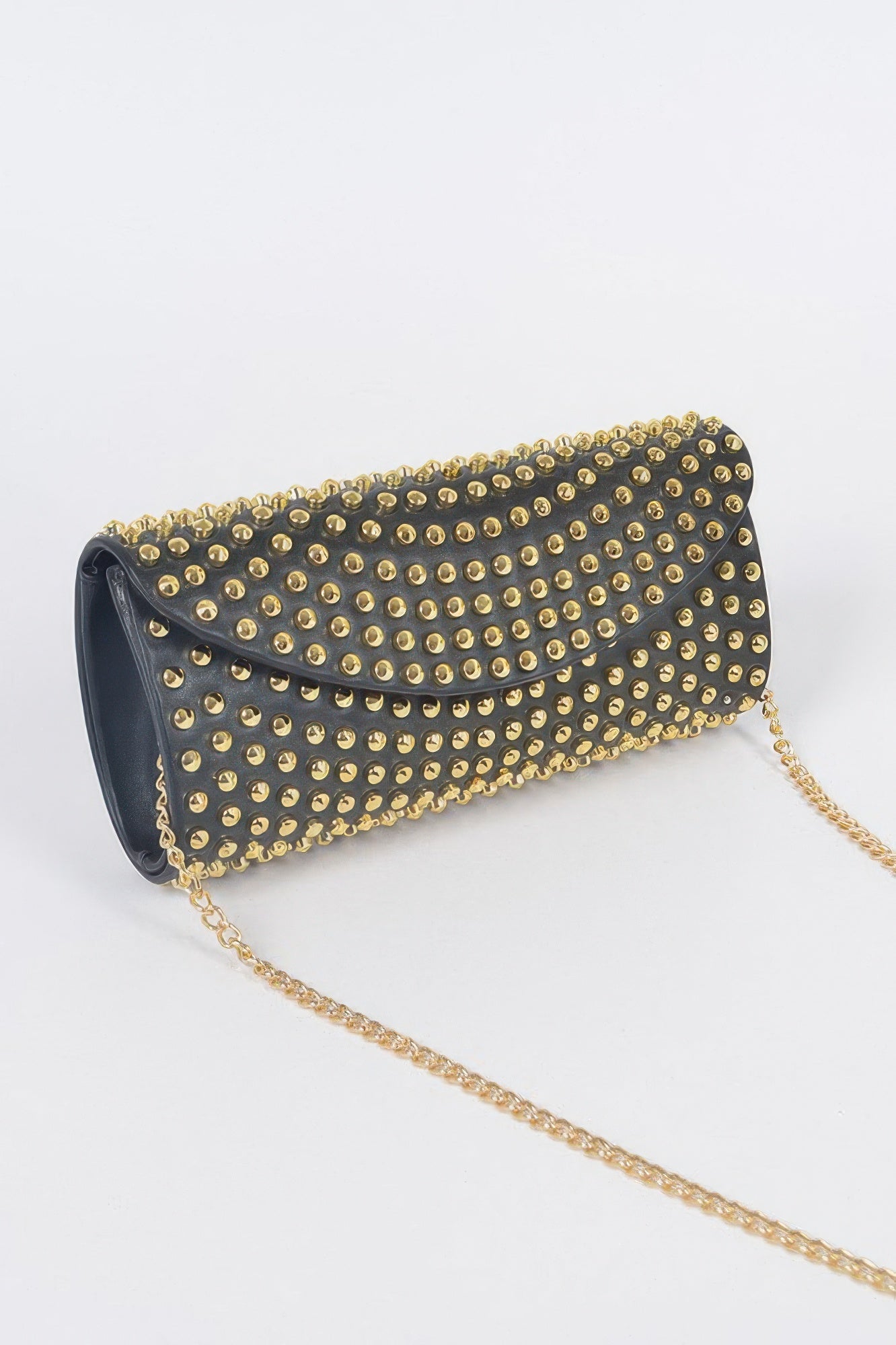 Studded Black Clutch With Gold Chain Secondary image