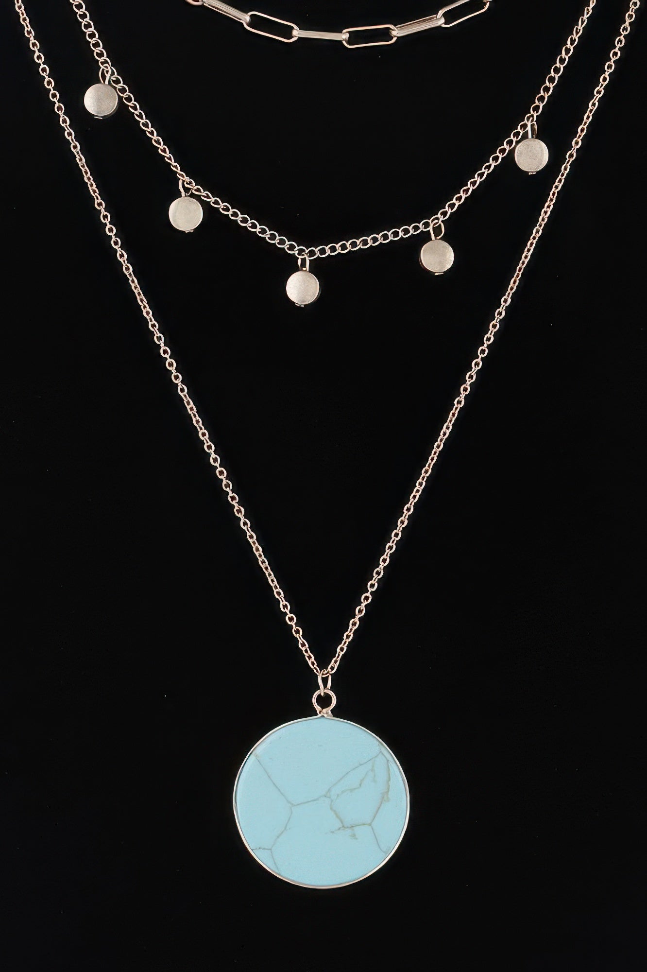 Layered Stone Pendant Chain Necklace Secondary image
