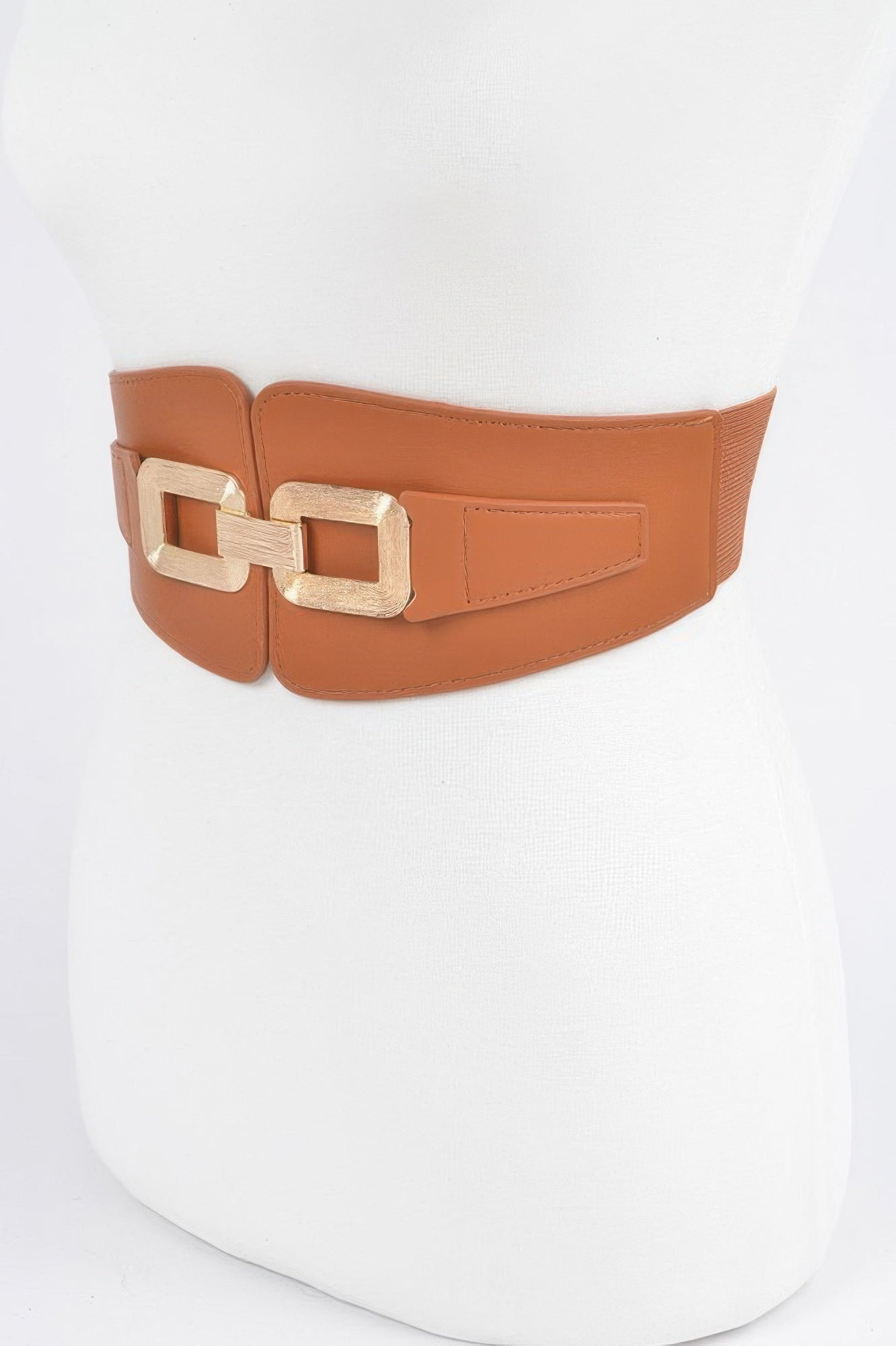 Wide Elastic Waist Belt with Metal Link Buckle Secondary image