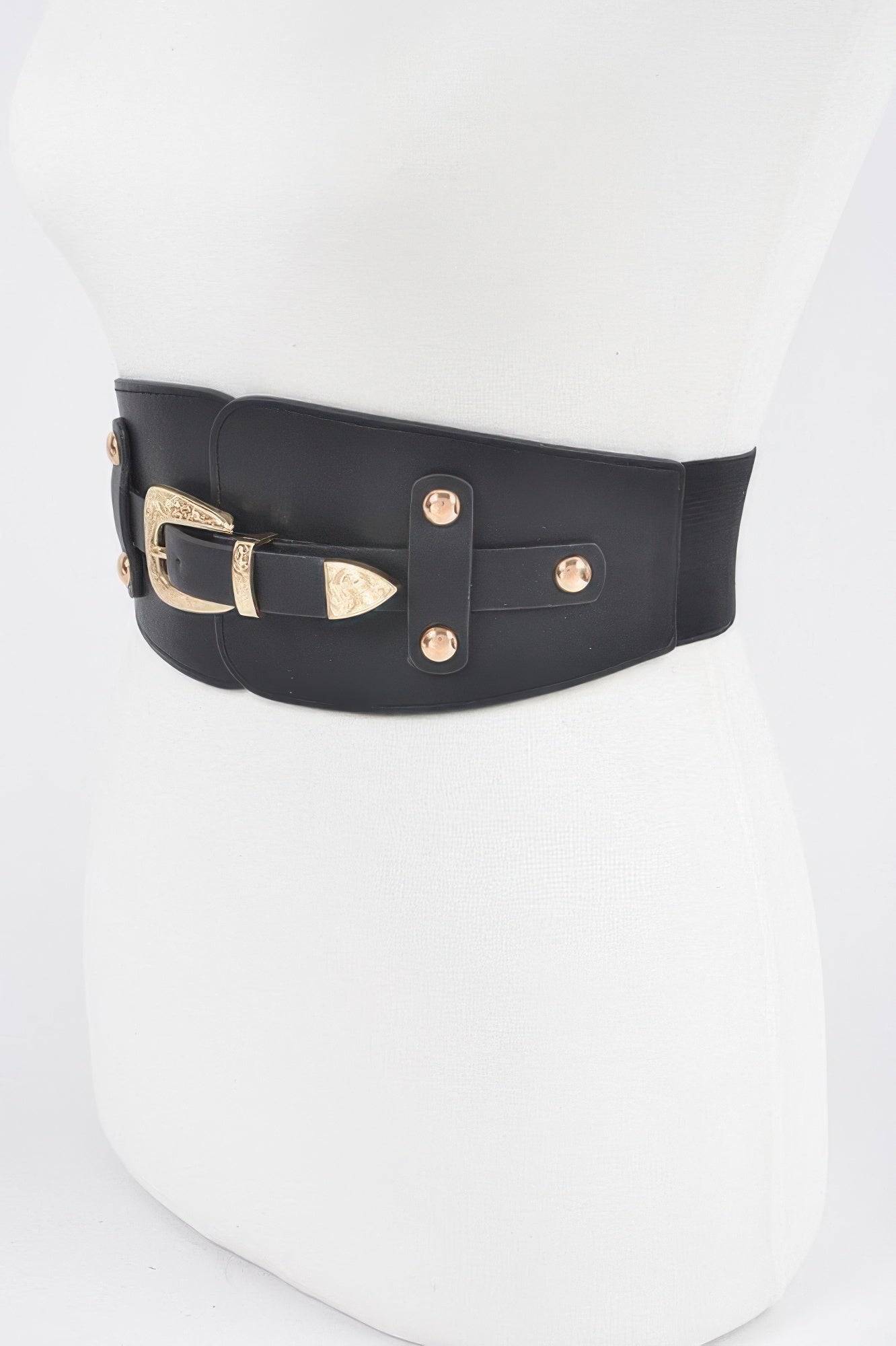 Wide Black Belt with Gold Buckle and Elastic Fit Secondary image