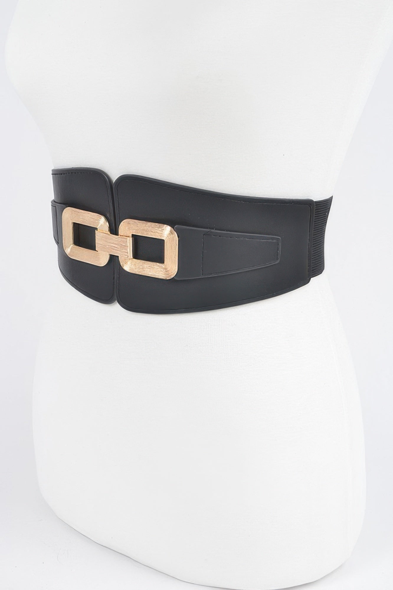 Black Wide Elastic Belt with Gold Link Hardware Secondary image