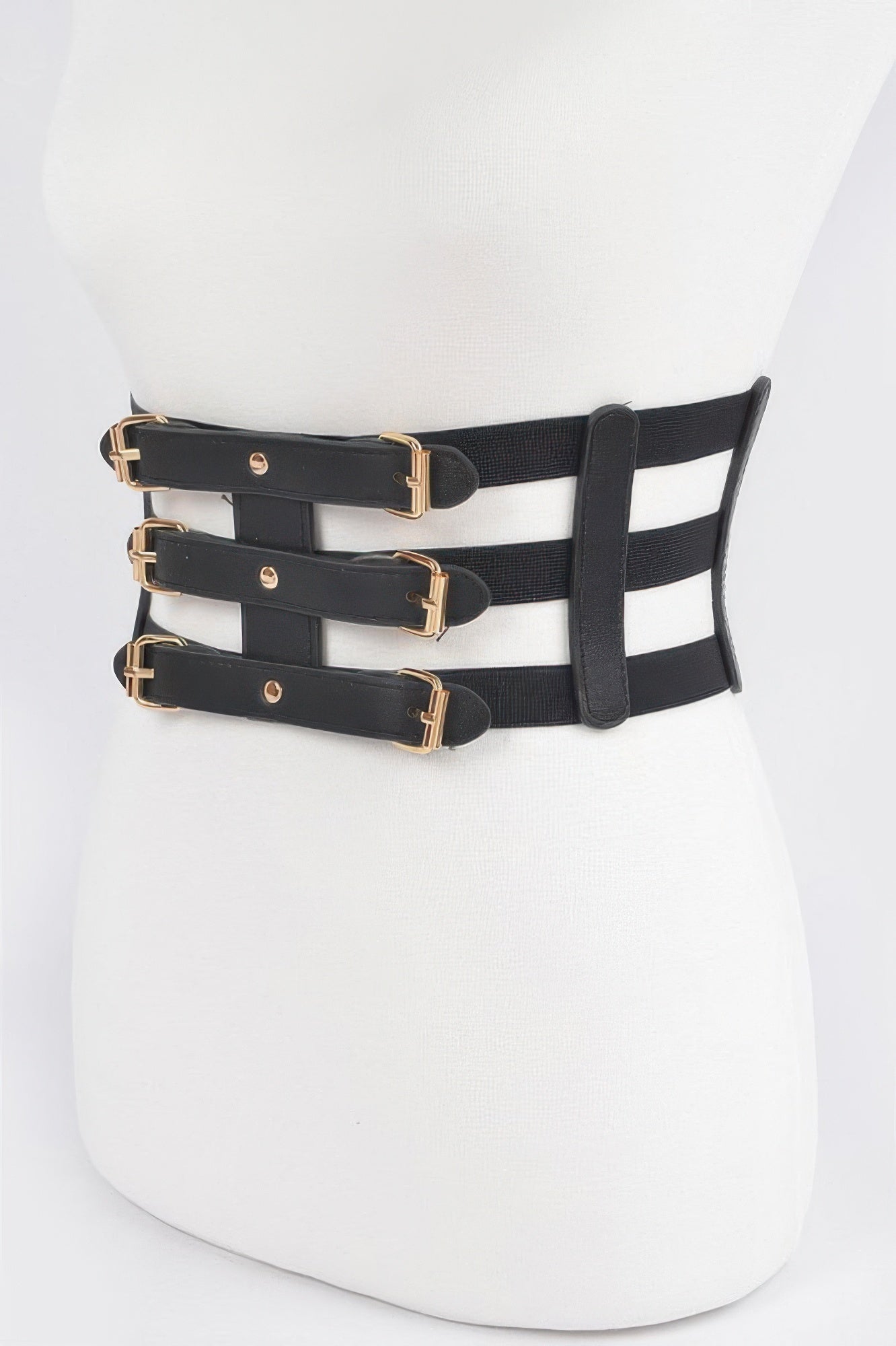 Black and Gold Wide Elastic Buckle Belt Secondary image