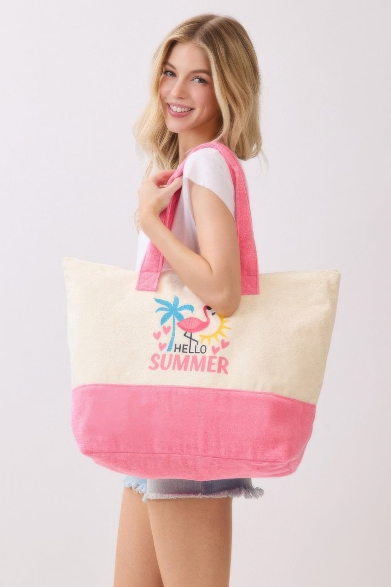 Pink Hello Summer Graphic Terry Tote Bag Secondary image