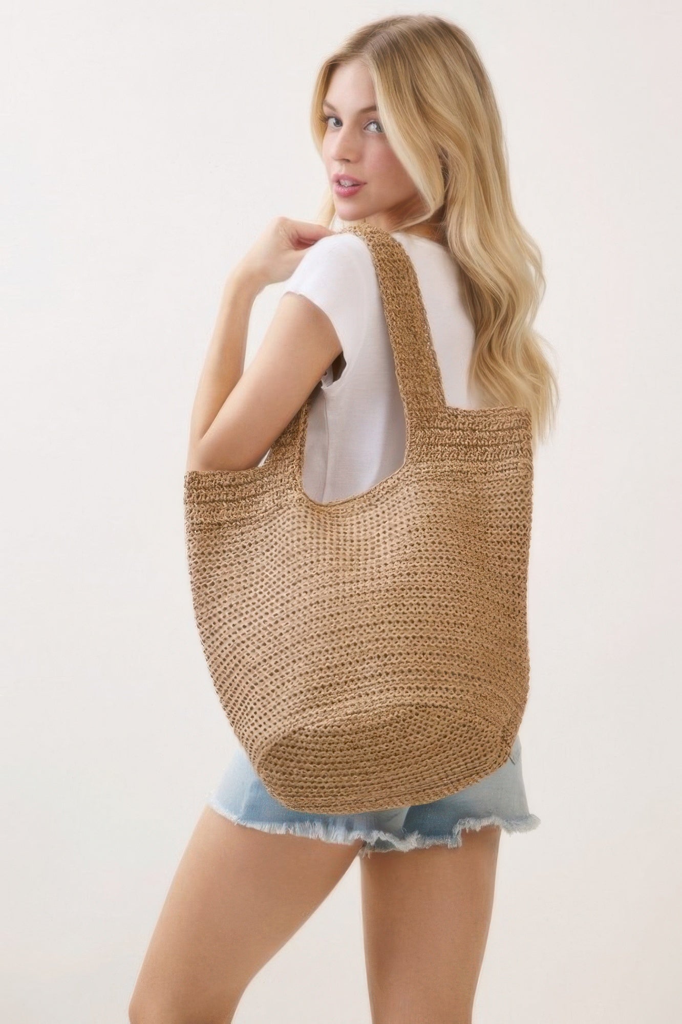 Woven Paper Straw Tote Bag with Rounded Base Secondary image