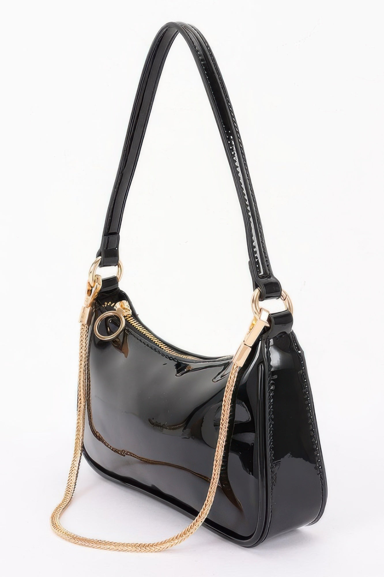 Glossy Patent Finish Shoulder Bag with Chain Strap Secondary image