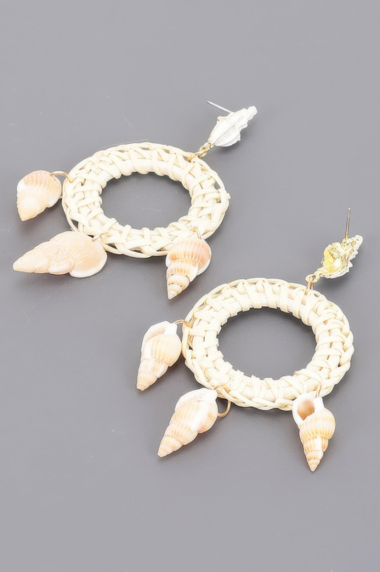 Natural Woven Bamboo Shell Drop Earrings Secondary image