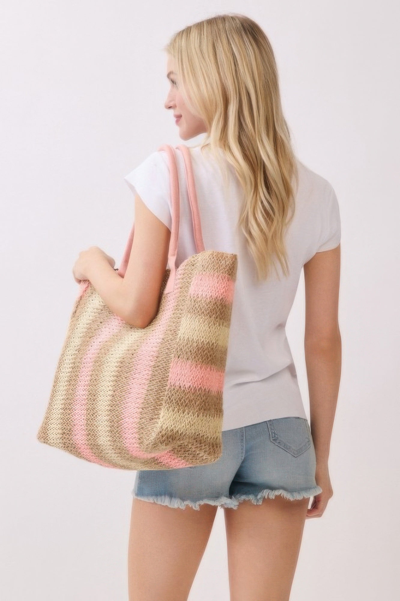 Striped Woven Straw Tote Bag Secondary image