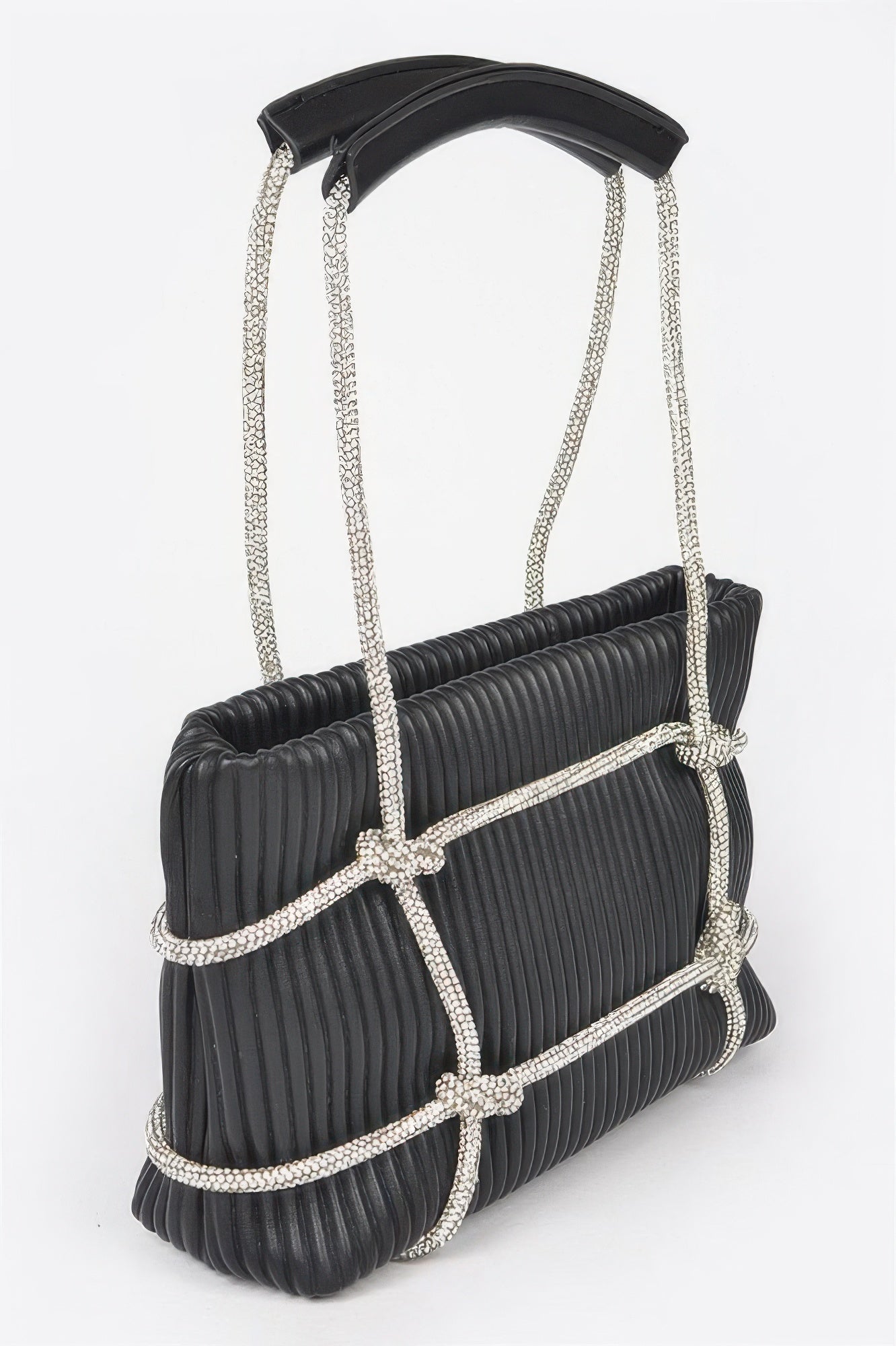 Pleated Handbag with Rhinestone Strap Detail Secondary image
