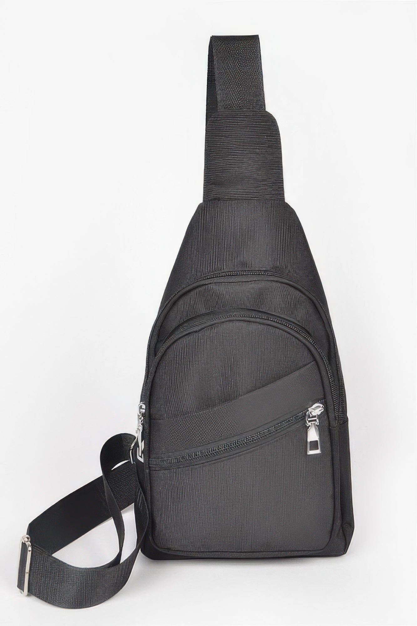 Black Nylon Crossbody Sling Bag with Front Zip Pockets Secondary image
