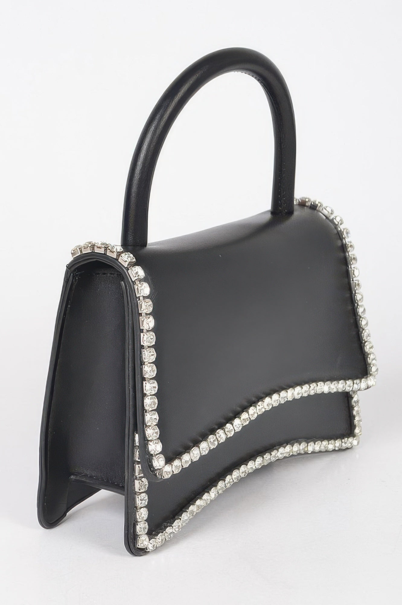 Rhinestone-Trimmed Faux Leather Flap Handbag Secondary image