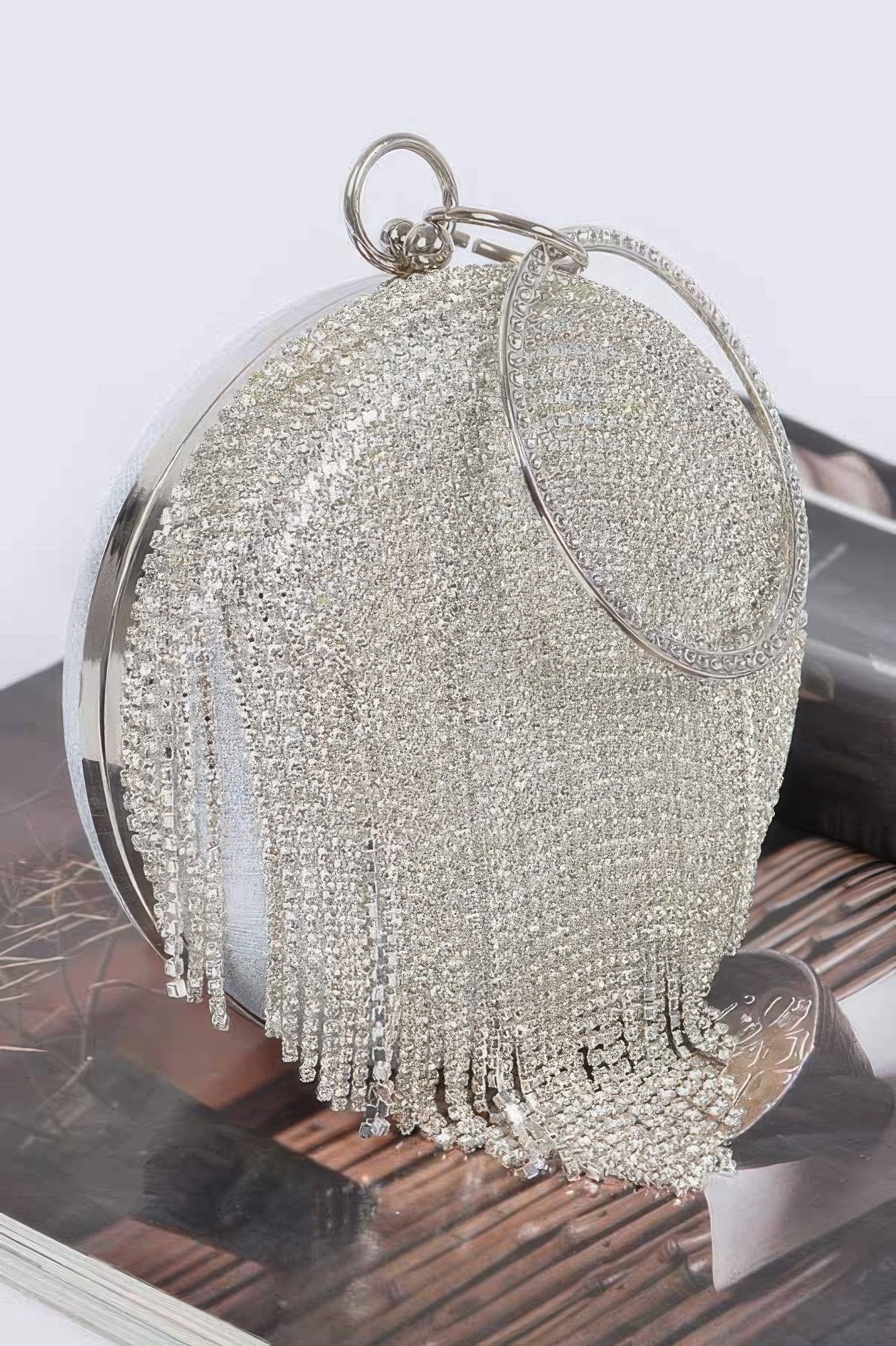 Round Rhinestone Fringe Evening Bag Secondary image
