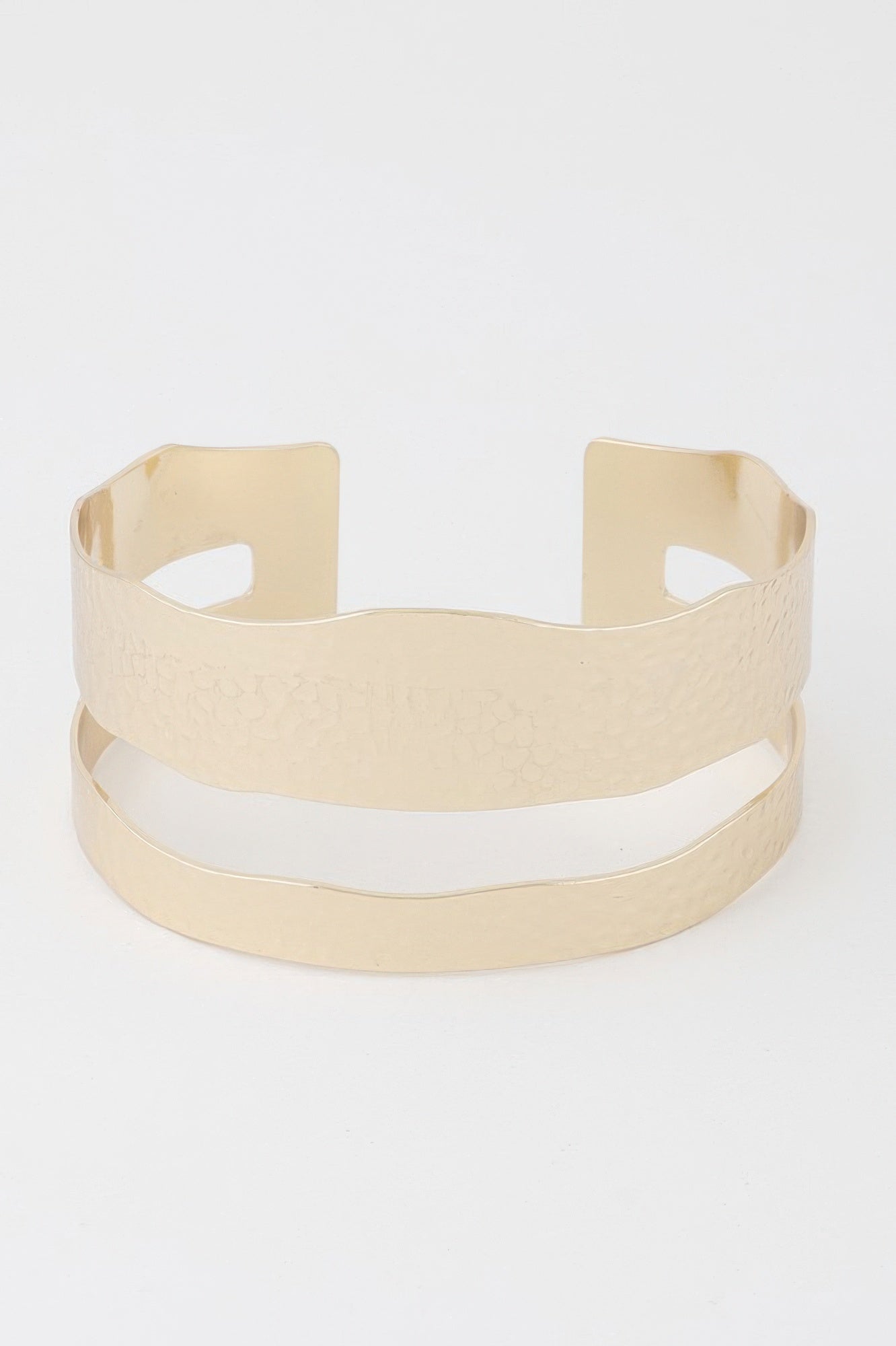 Gold Double-Band Hammered Cuff Bracelet Secondary image