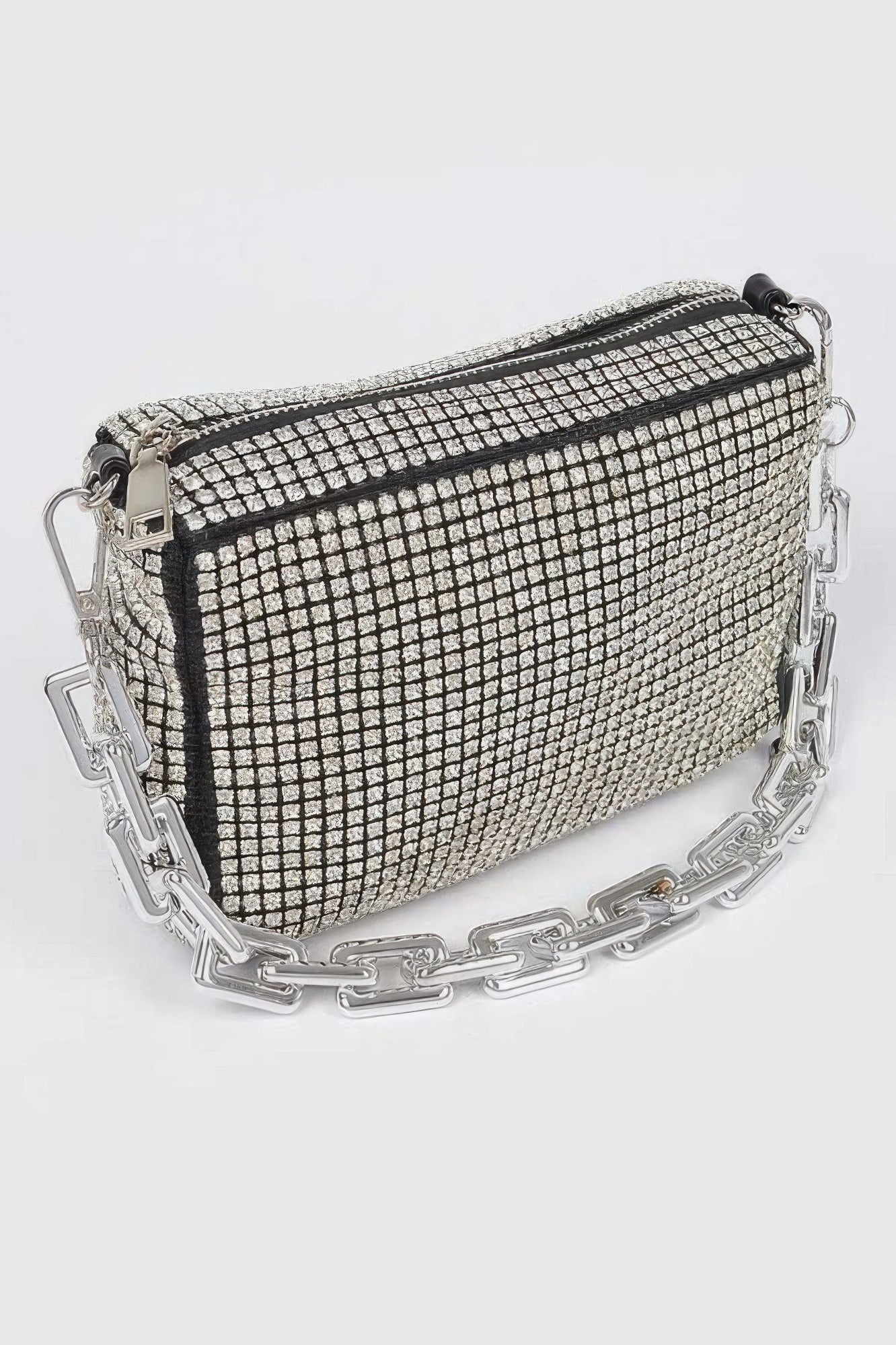 Rhinestone Grid Clutch With Link Chain Secondary image