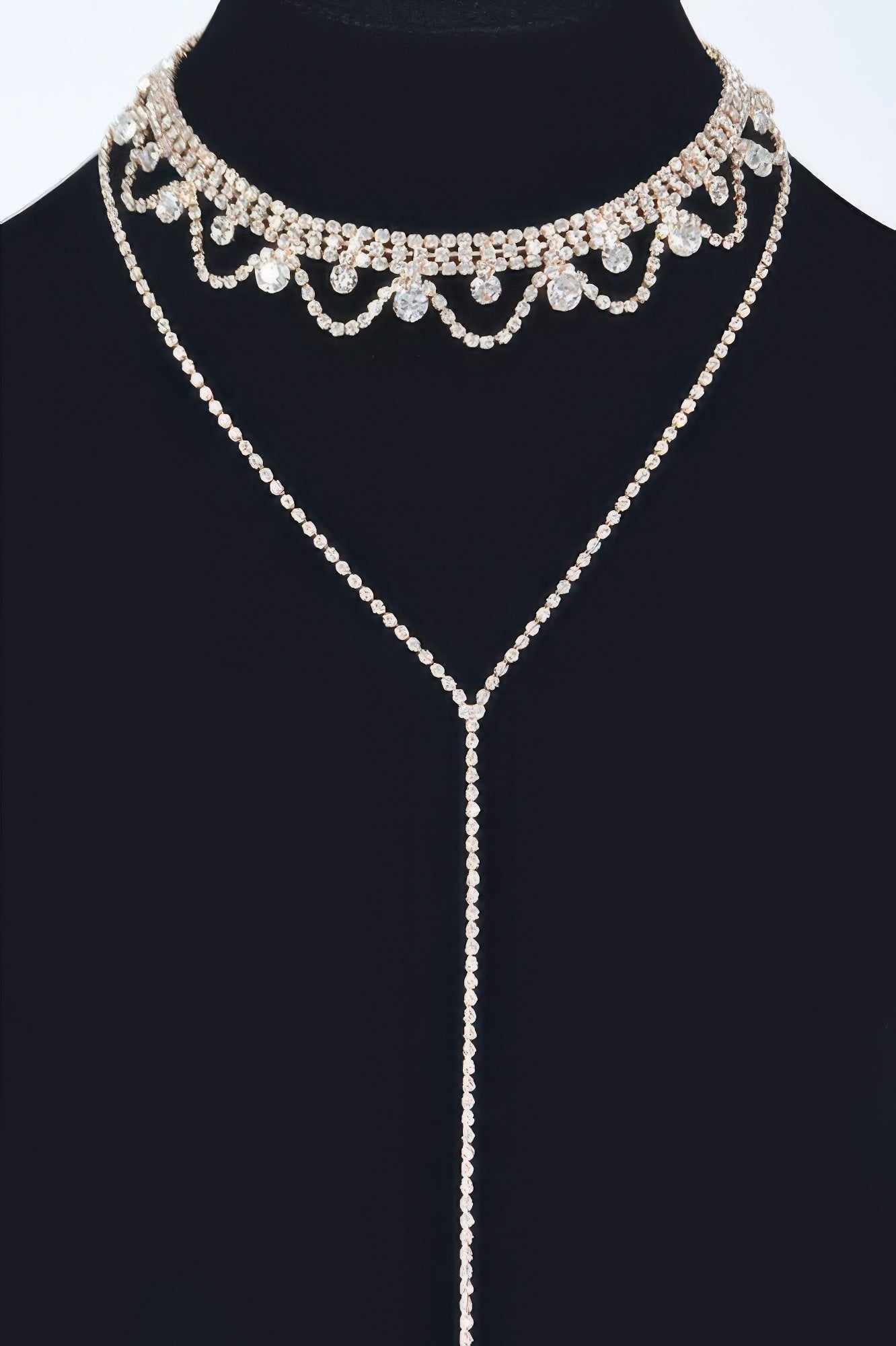 Rhinestone Lariat Necklace with Draped Drop Secondary image