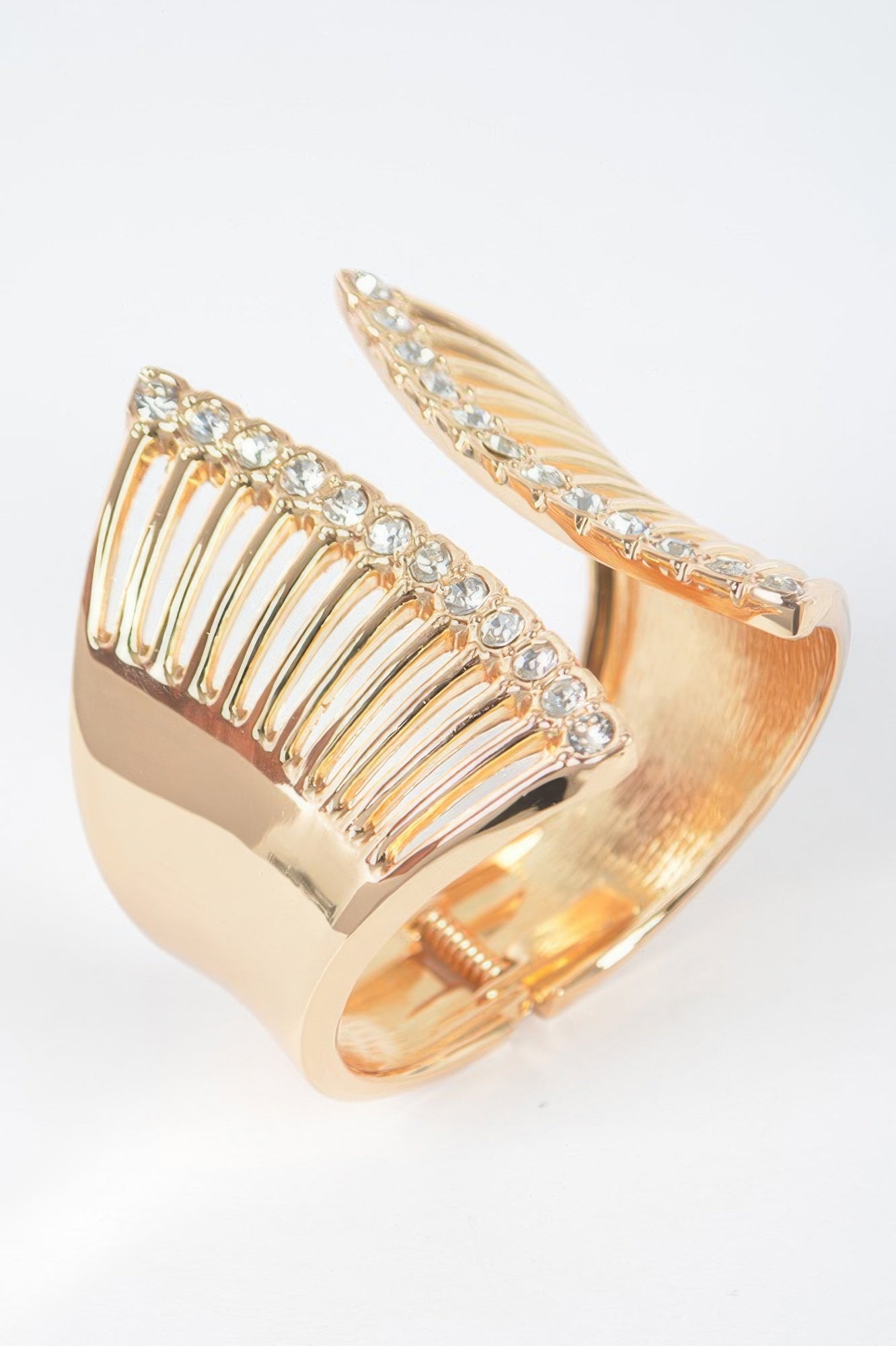 Gold Multi-Bar Embellished Spring Hinge Cuff Bracelet Secondary image