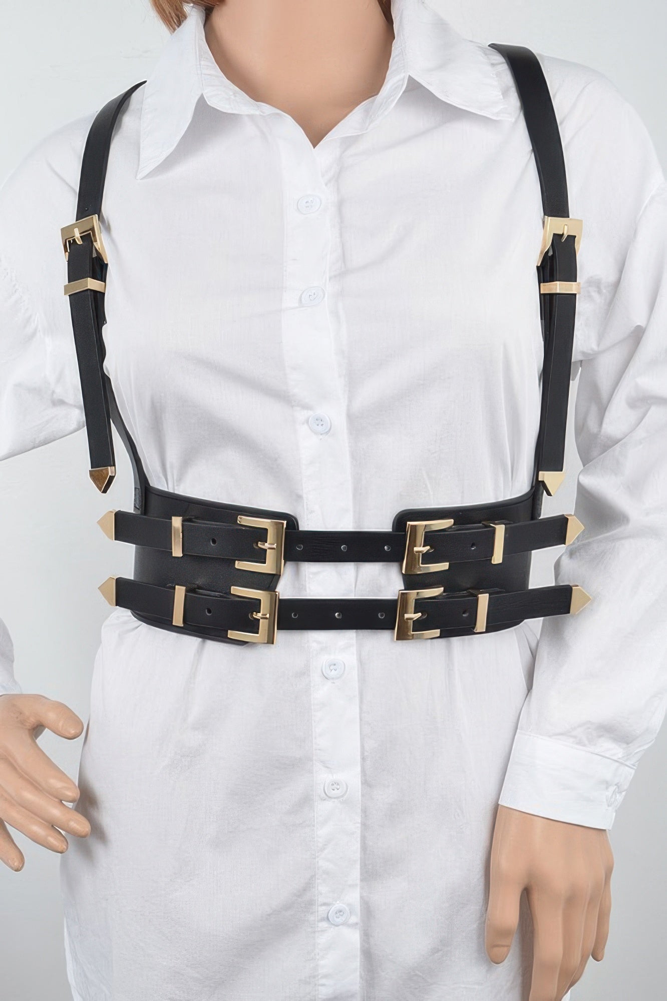 Black and Gold Multi-Buckle Waist Harness Belt Secondary image