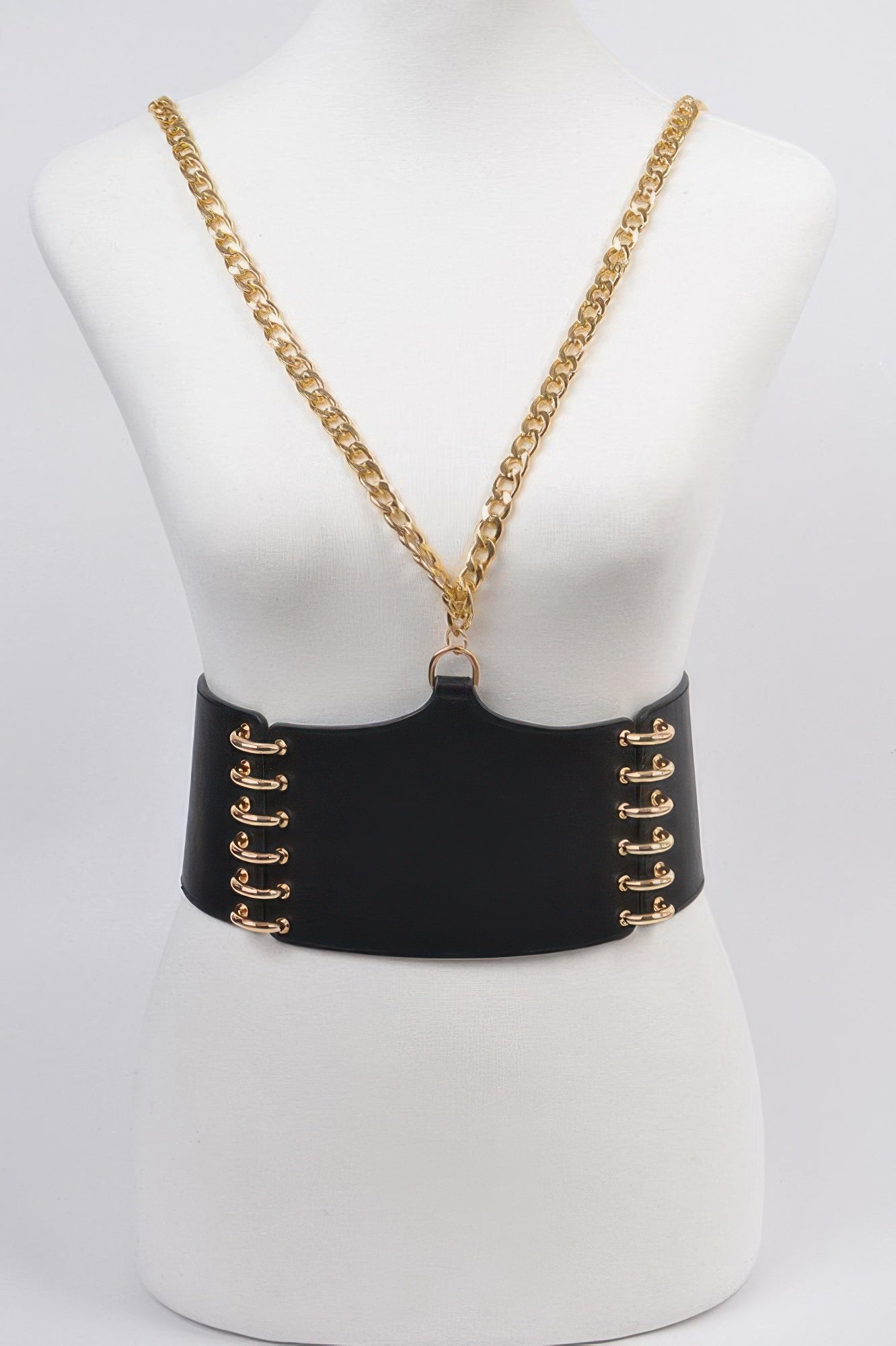 Wide Faux Leather Waist Belt with Chain Detail Secondary image