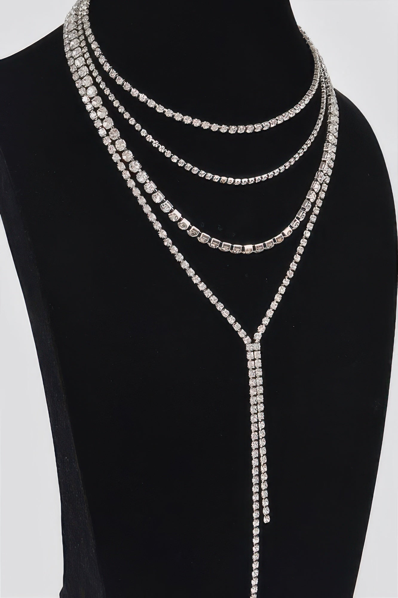Layered Rhinestone Long Drop Necklace Secondary image