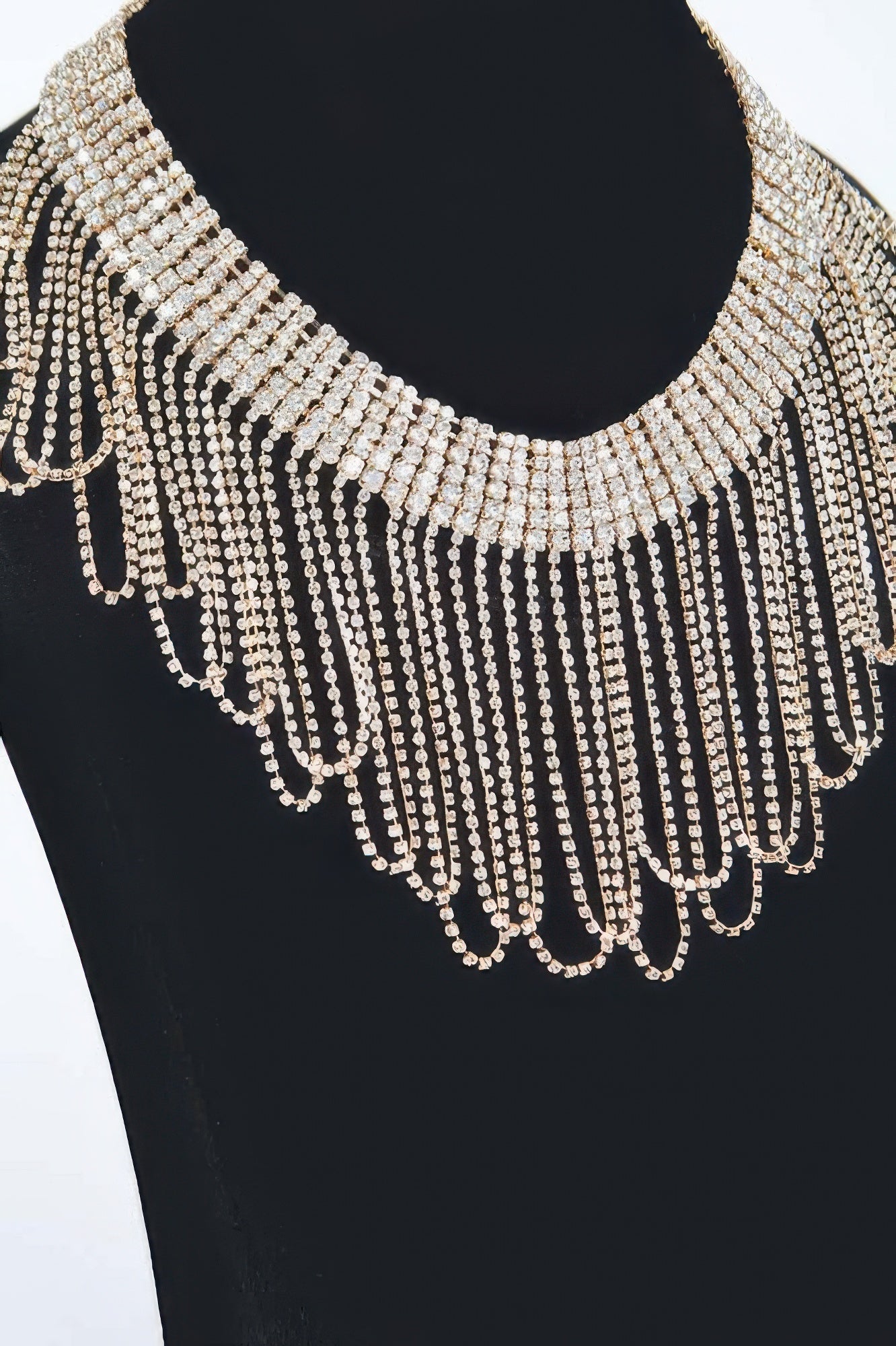 Cascading Rhinestone Fringe Statement Necklace Secondary image