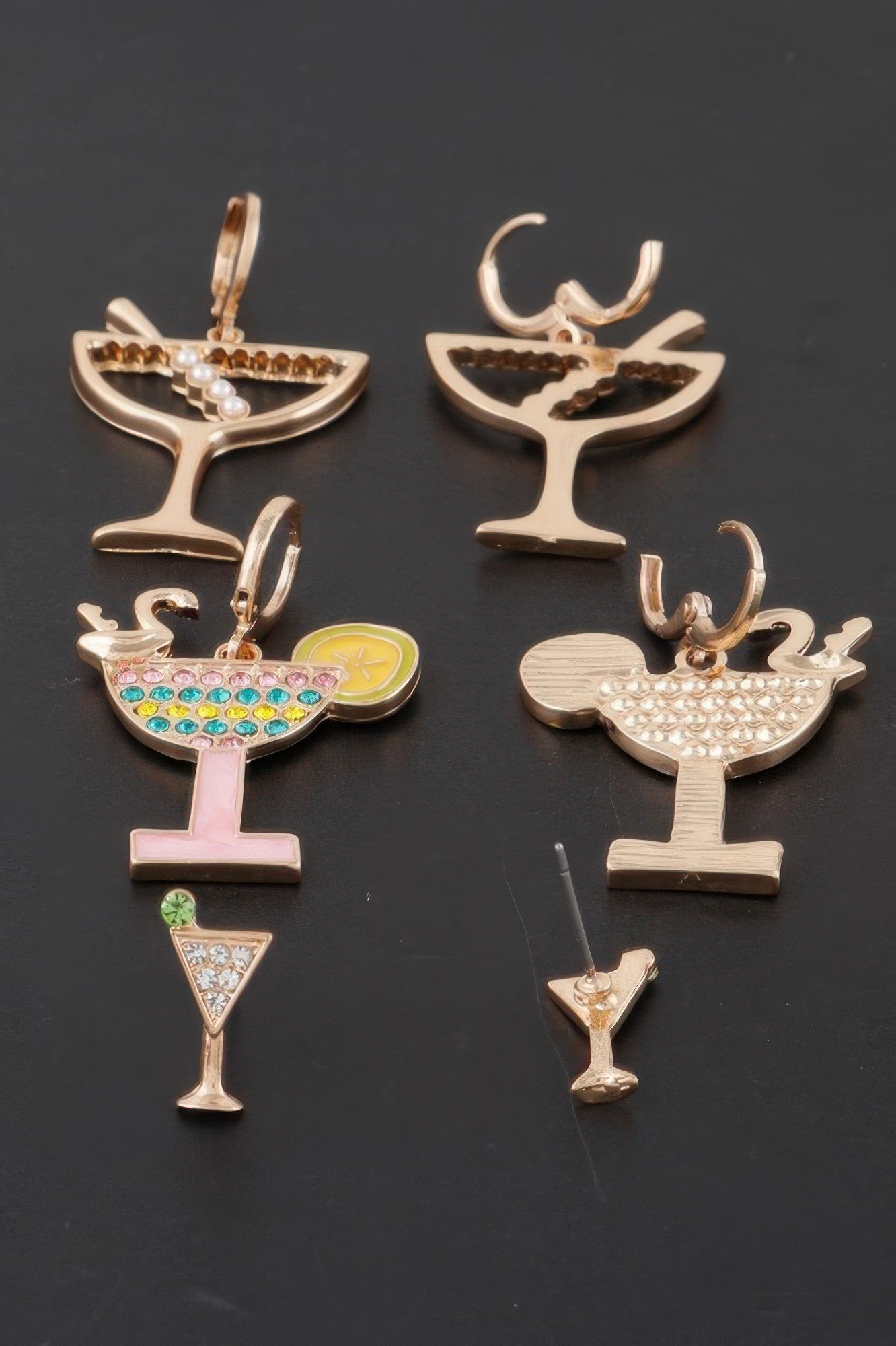 Gold Multicolor Cocktail Statement Earrings Set Secondary image