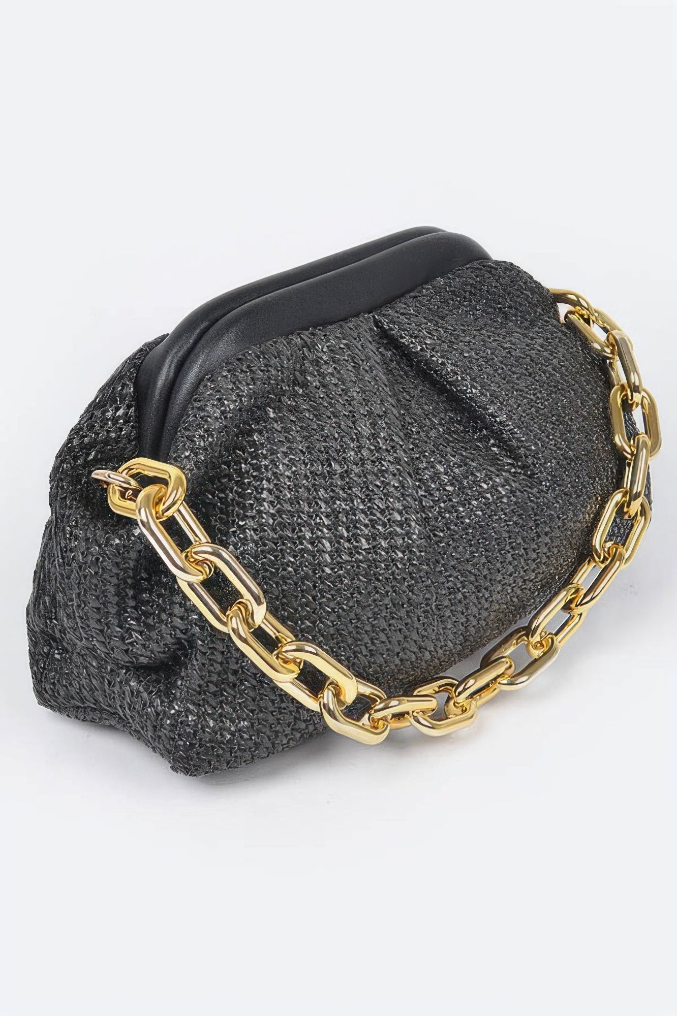 Textured Black Frame Bag with Link Chain Secondary image