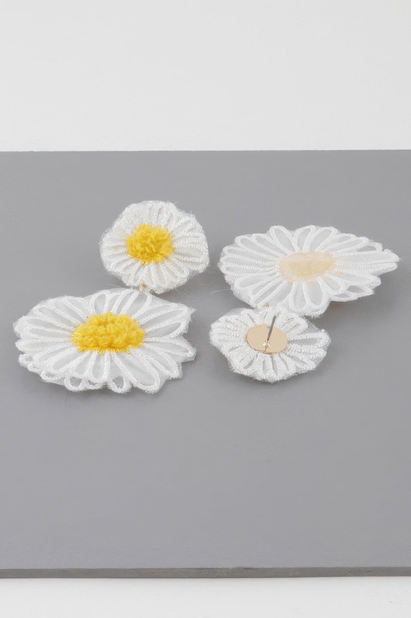 White Fabric Daisy Statement Earrings Secondary image