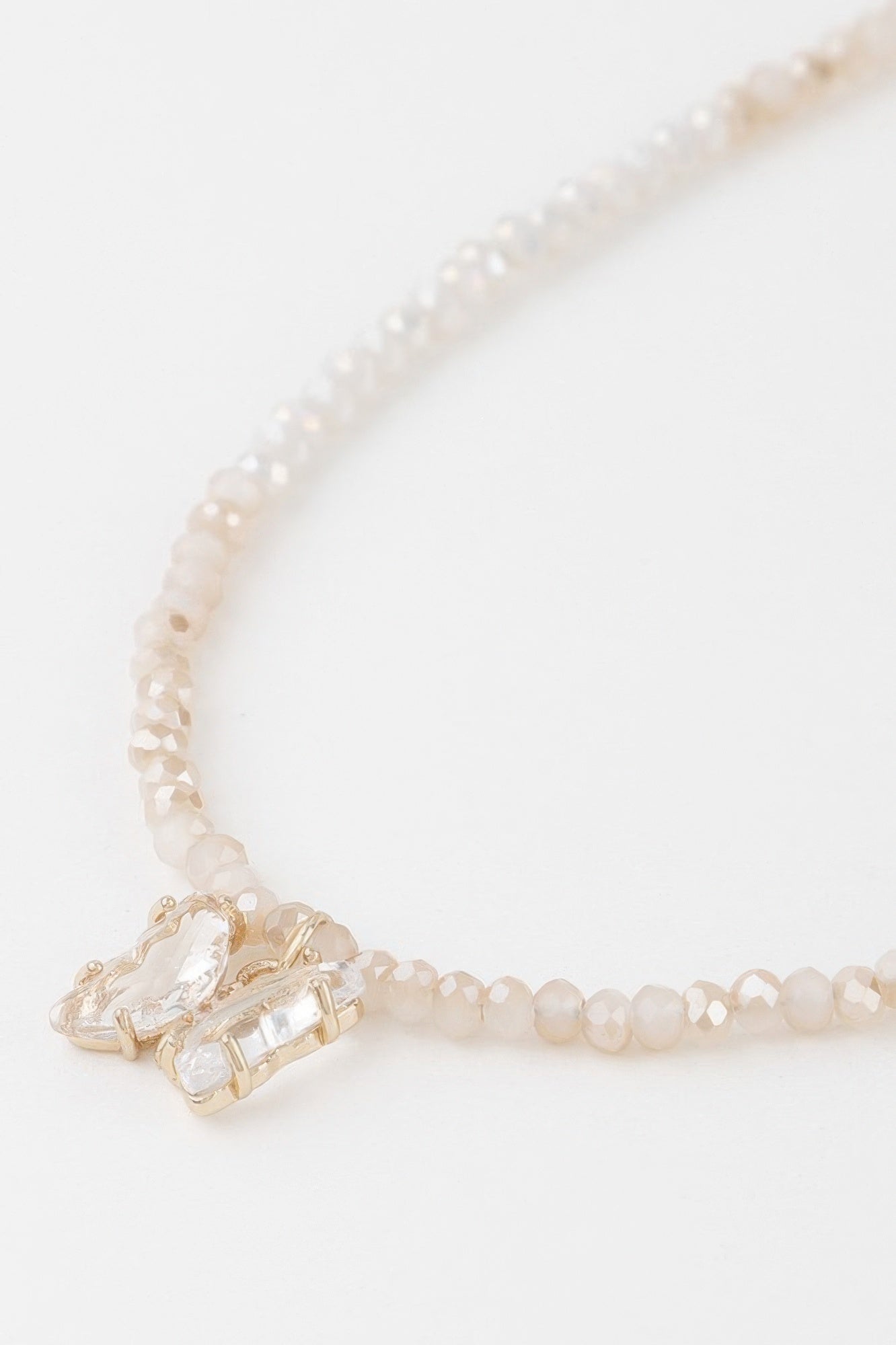 Gold-White Beaded Butterfly Choker Necklace Secondary image
